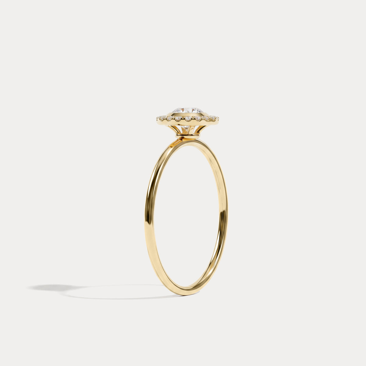 14K Solid Gold Halo Solitaire Ring With 0.44CTW Lab Diamond - Rings