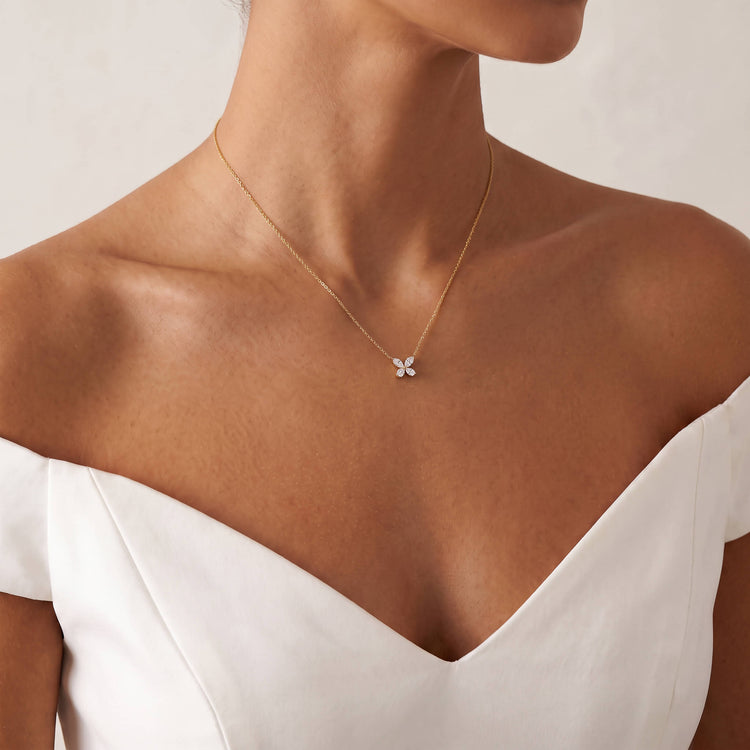 0.5CTW Lab Grown Diamond Butterfly Necklace In 14K Solid Gold/Platinum - Necklaces