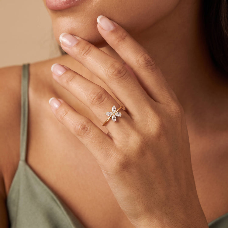 0.5CTW Lab Grown Diamond Butterfly Ring in 14K Solid Gold/Platinum - Rings
