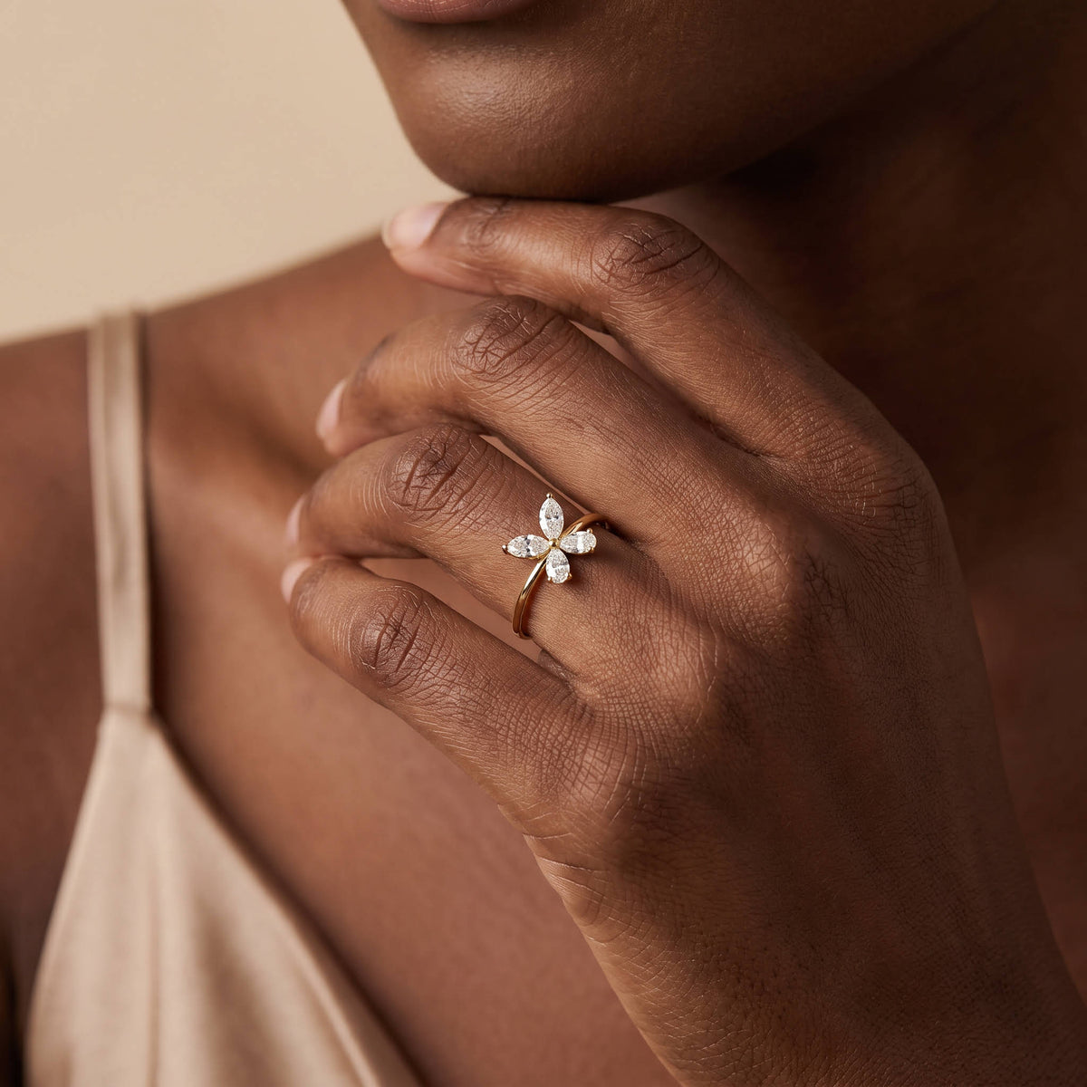 0.5CTW Lab Grown Diamond Butterfly Ring in 14K Solid Gold/Platinum