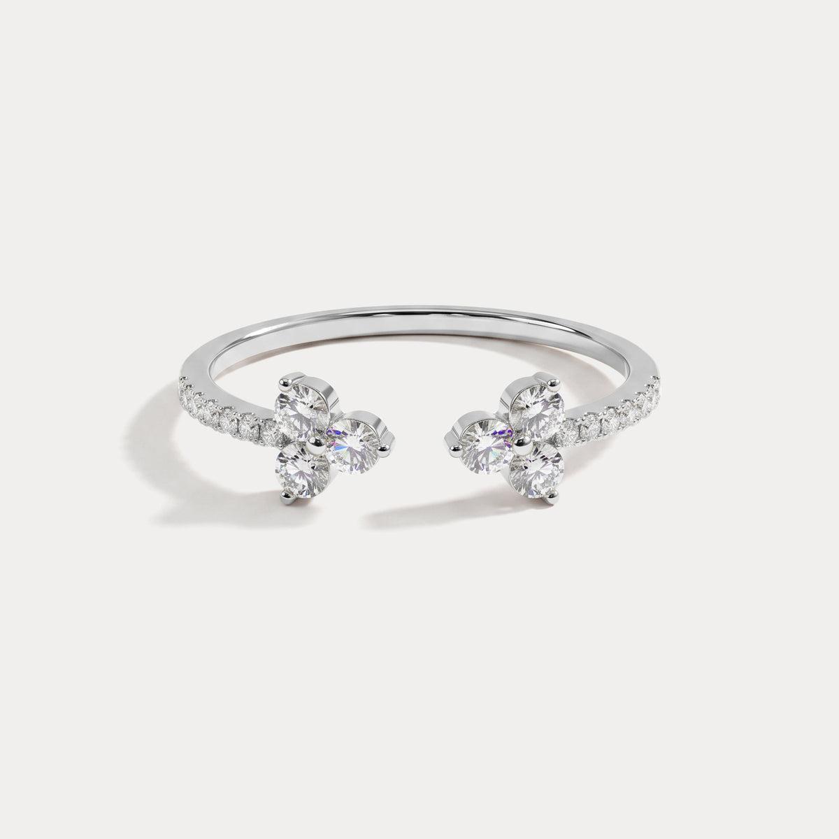 14K Solid Gold Cuff Open Promise Ring With Lab Diamond - Rings