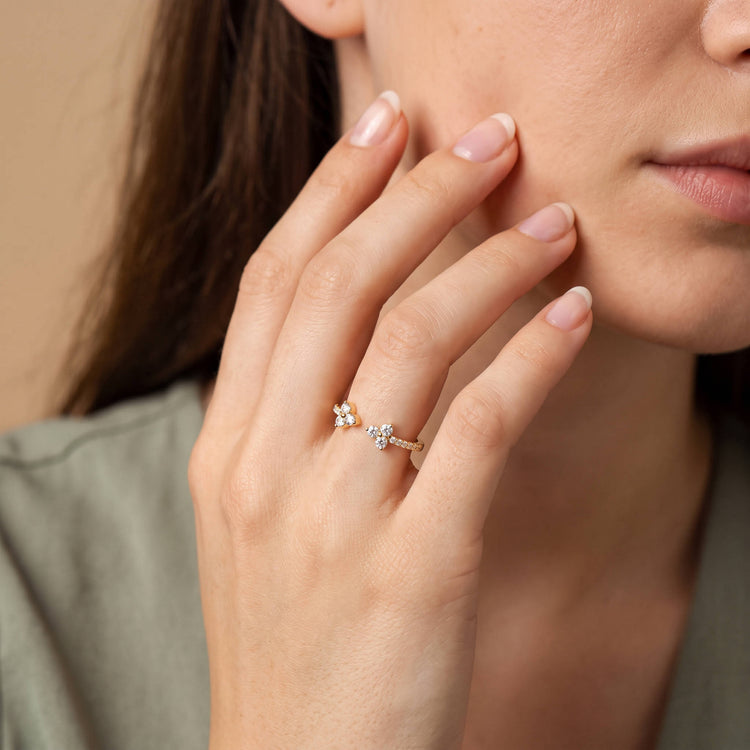 14K Solid Gold Cuff Open Promise Ring With Lab Diamond - Rings