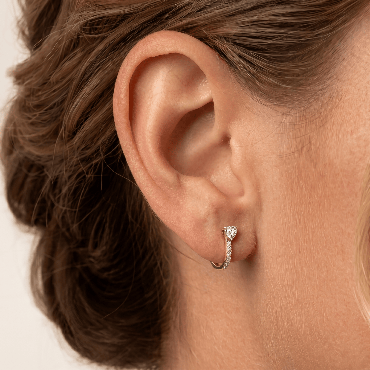 Heart Lab Diamond Half Hoop Earrings in 14K Solid Gold/Platinum - Earrings