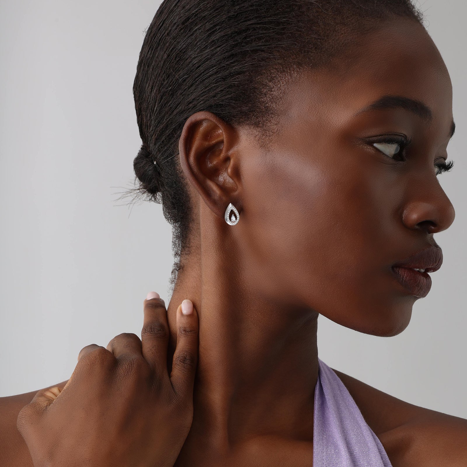 Pavé Teardrop Lab - Grown Diamond Stud Earrings in 14K Gold/Platinum - Earrings