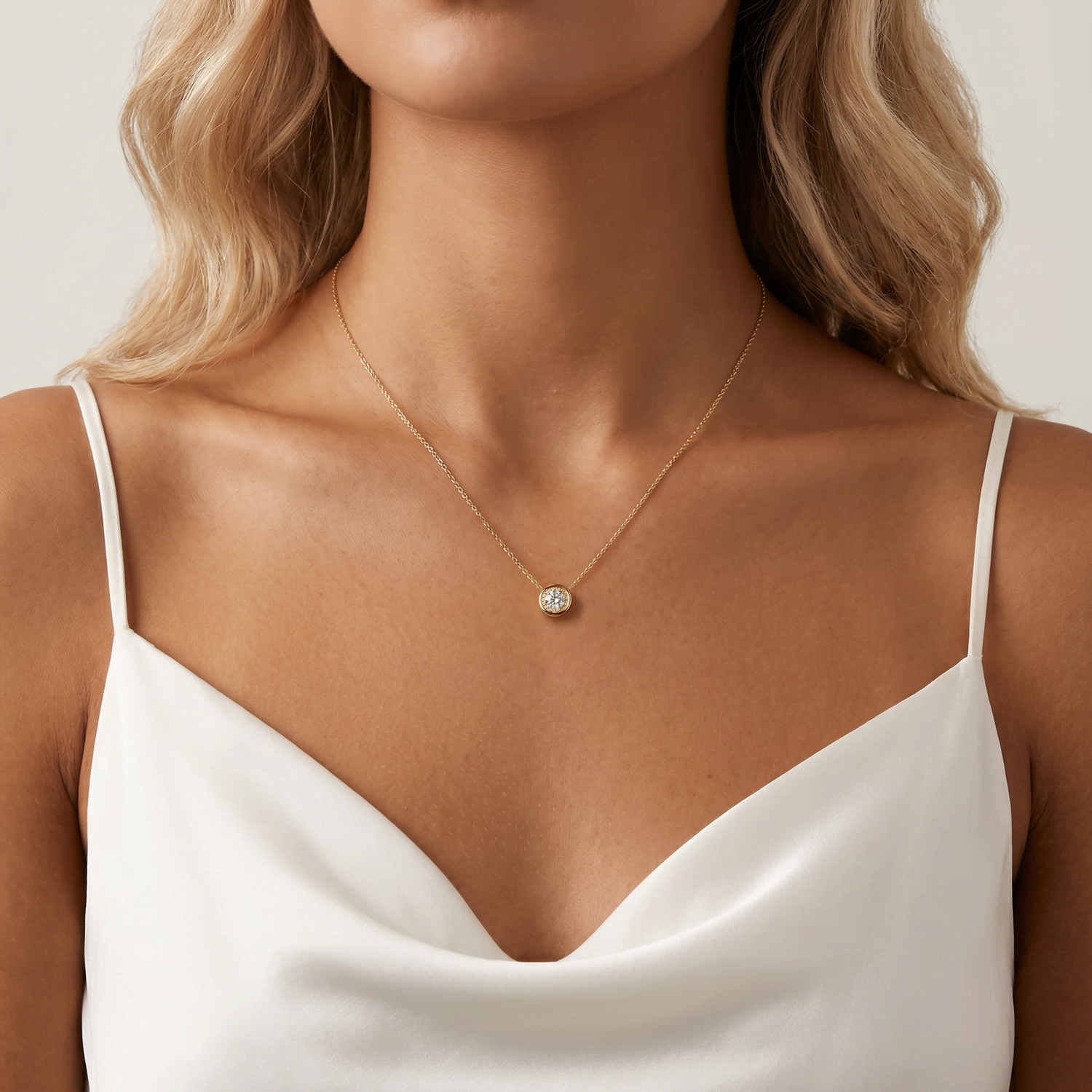 Lab-Grown Diamond Pendant Necklace with Pavé Halo - Necklaces