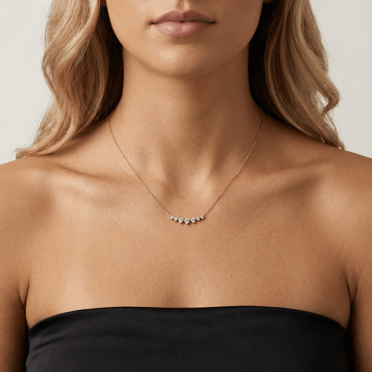 Lab-Grown Diamond Cluster Bar Necklace in 14K Solid Gold / Platinum - Necklaces