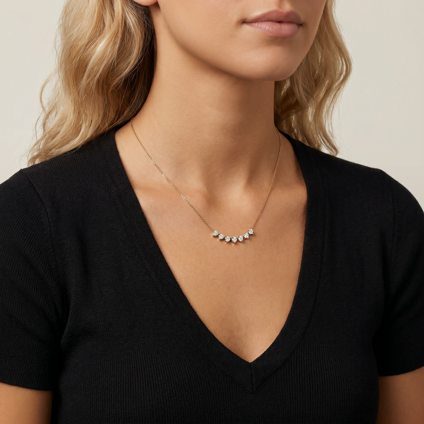 Seven - Stone Round Lab - Grown Diamond Bar Necklace in 14K Gold/Platinum - Necklaces