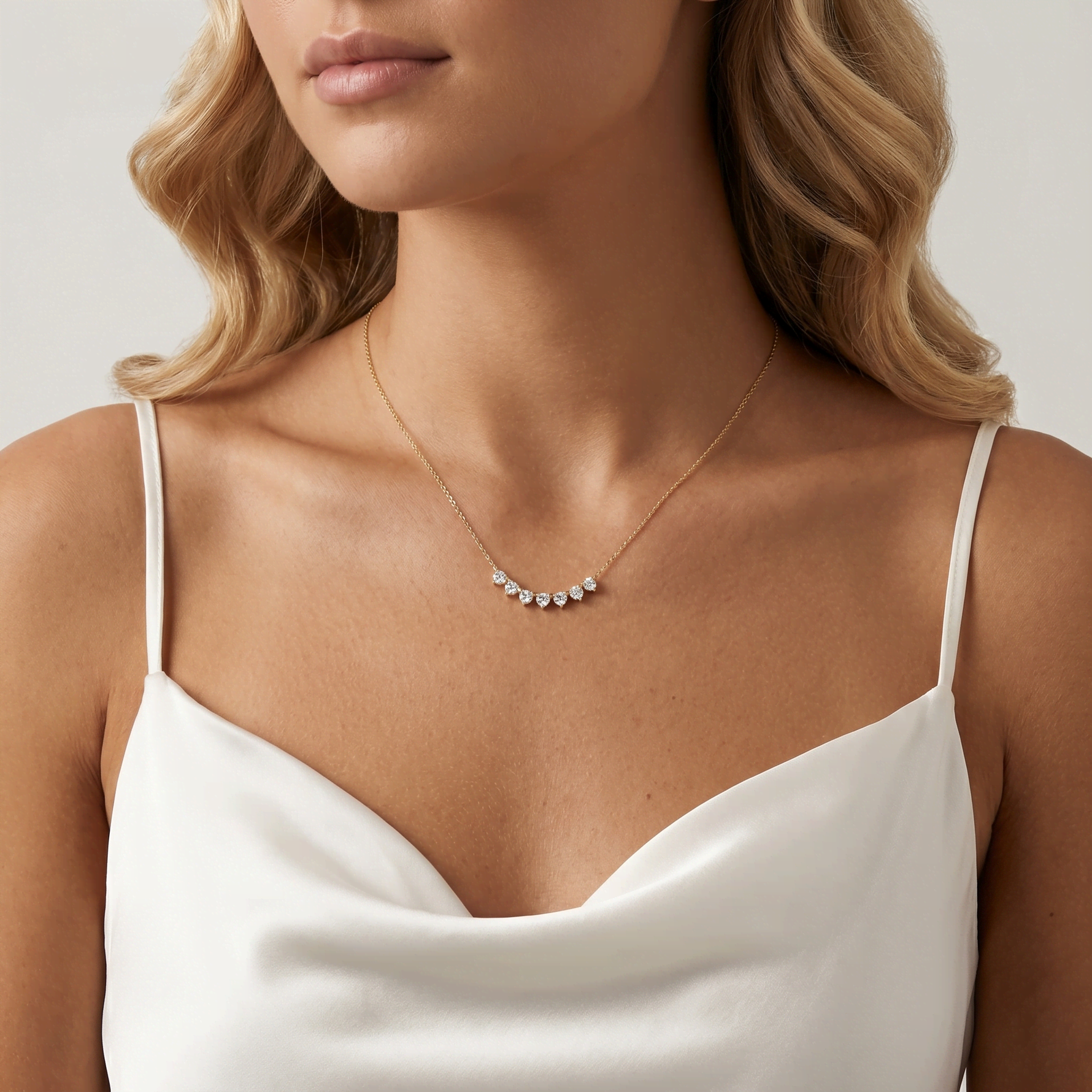 Seven - Stone Round Lab - Grown Diamond Bar Necklace in 14K Gold/Platinum - Necklaces