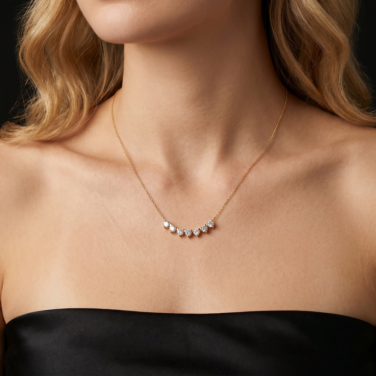 Seven - Stone Round Lab - Grown Diamond Bar Necklace in 14K Gold/Platinum - Necklaces