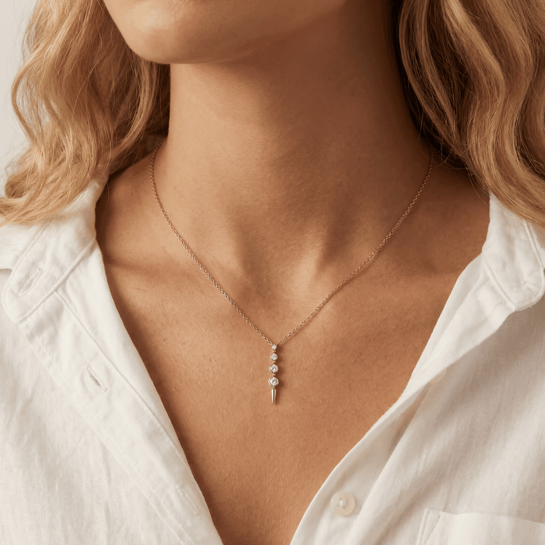 4-Stone Bezel-Set Lab-Grown Diamond Graduated Linear Drop Necklace in 14K Gold / Platinum - Necklaces