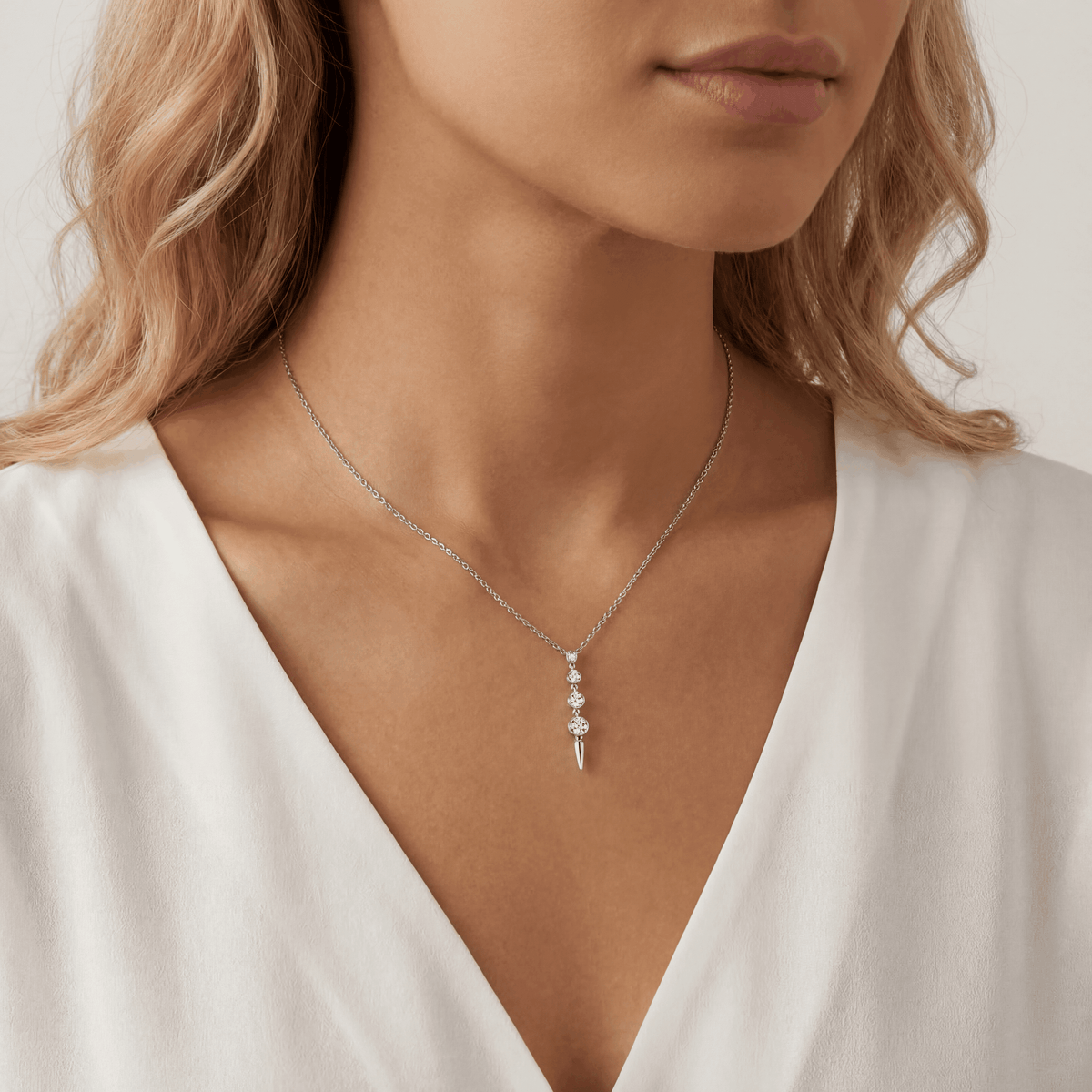 4-Stone Bezel-Set Lab-Grown Diamond Graduated Linear Drop Necklace in 14K Gold / Platinum - Necklaces