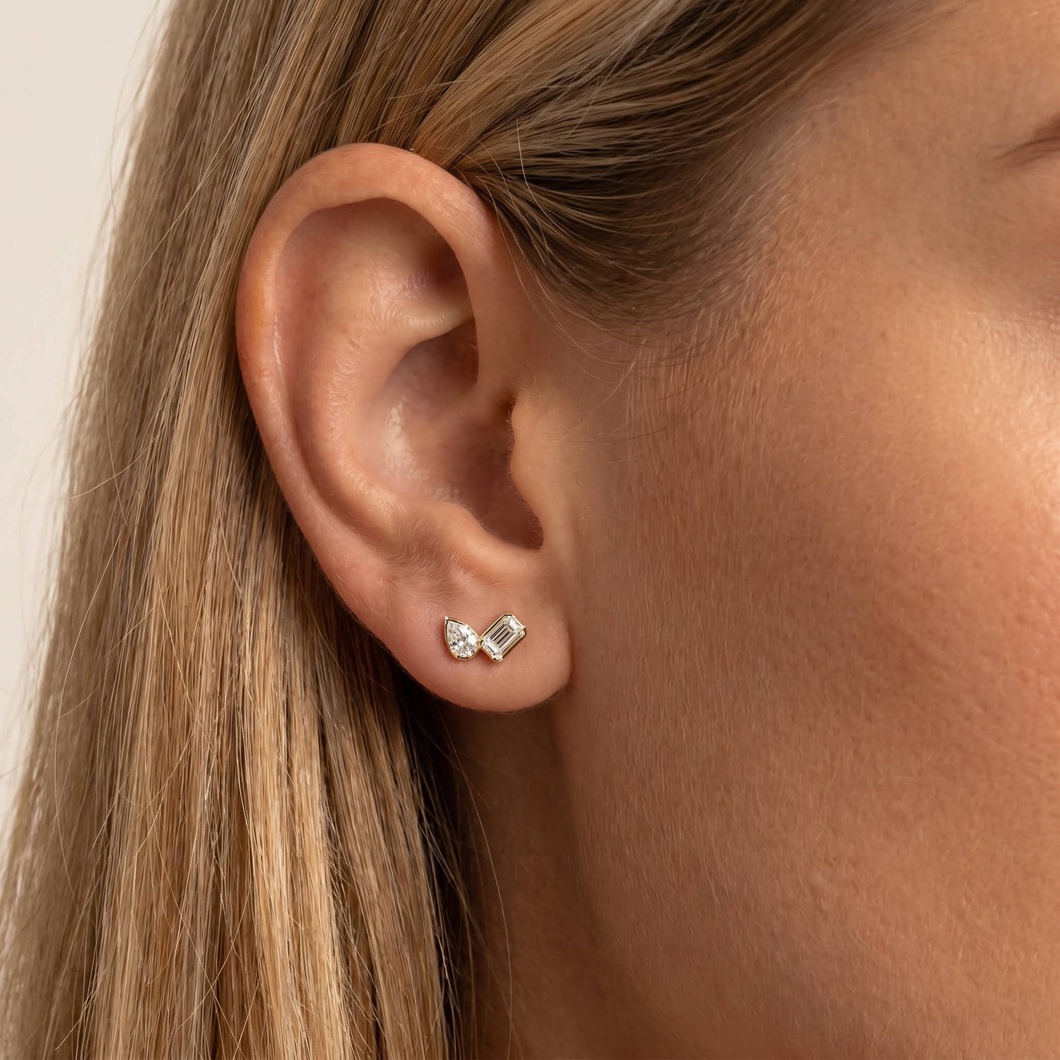 Toi et Moi Pear & Emerald Lab-Grown Diamond Stud Earrings - Earrings