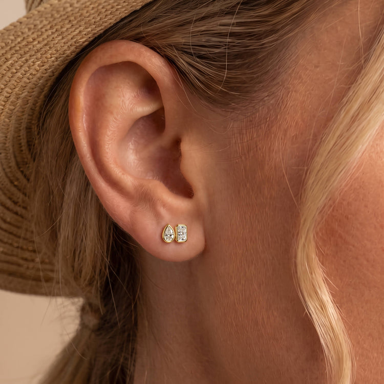 Asymmetrical Mixed-Cut Toi et Moi Lab-Grown Diamond Stud Earrings - Earrings