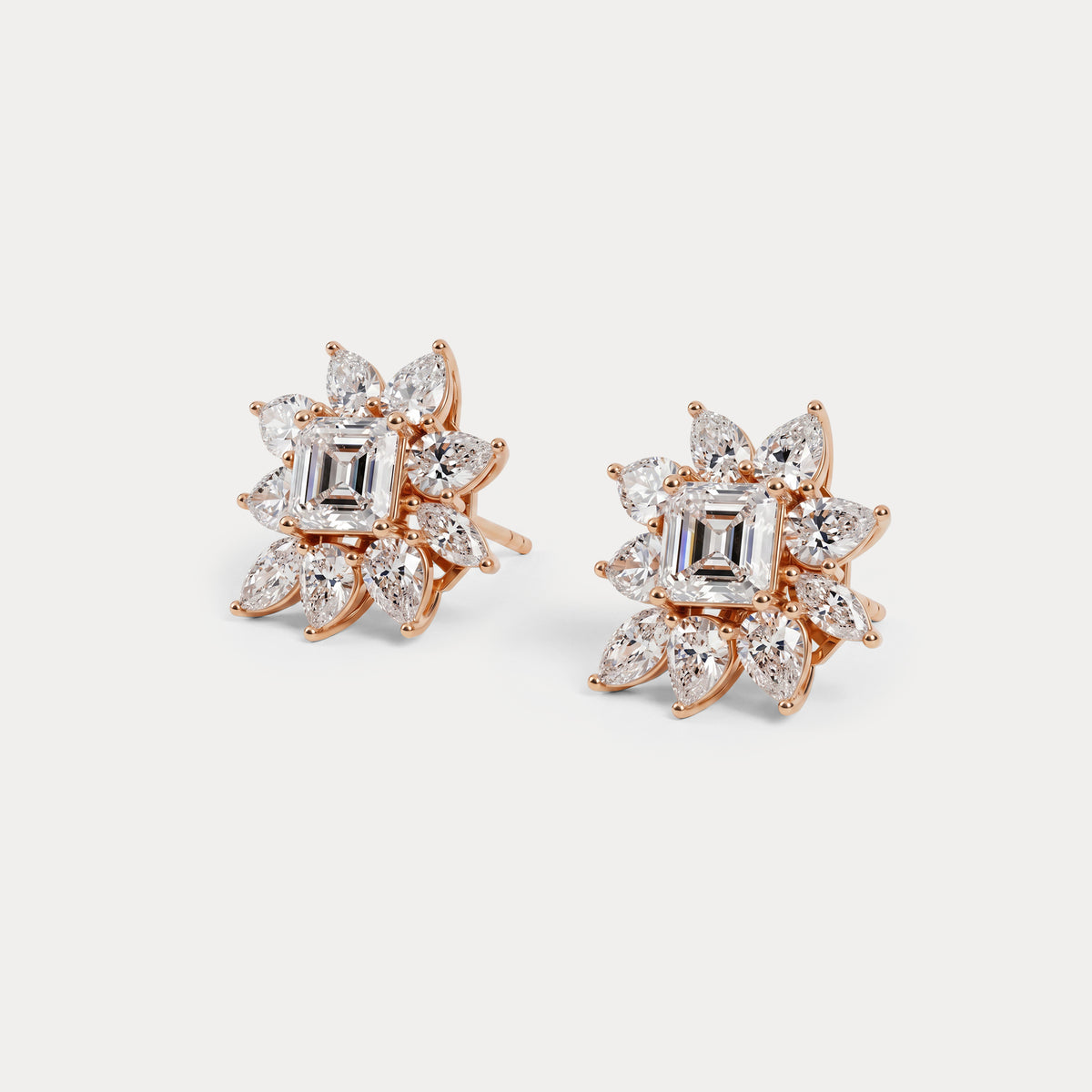 3.96 CTW Asscher Floral Cluster Lab-Grown Diamond Stud Earrings - Earrings