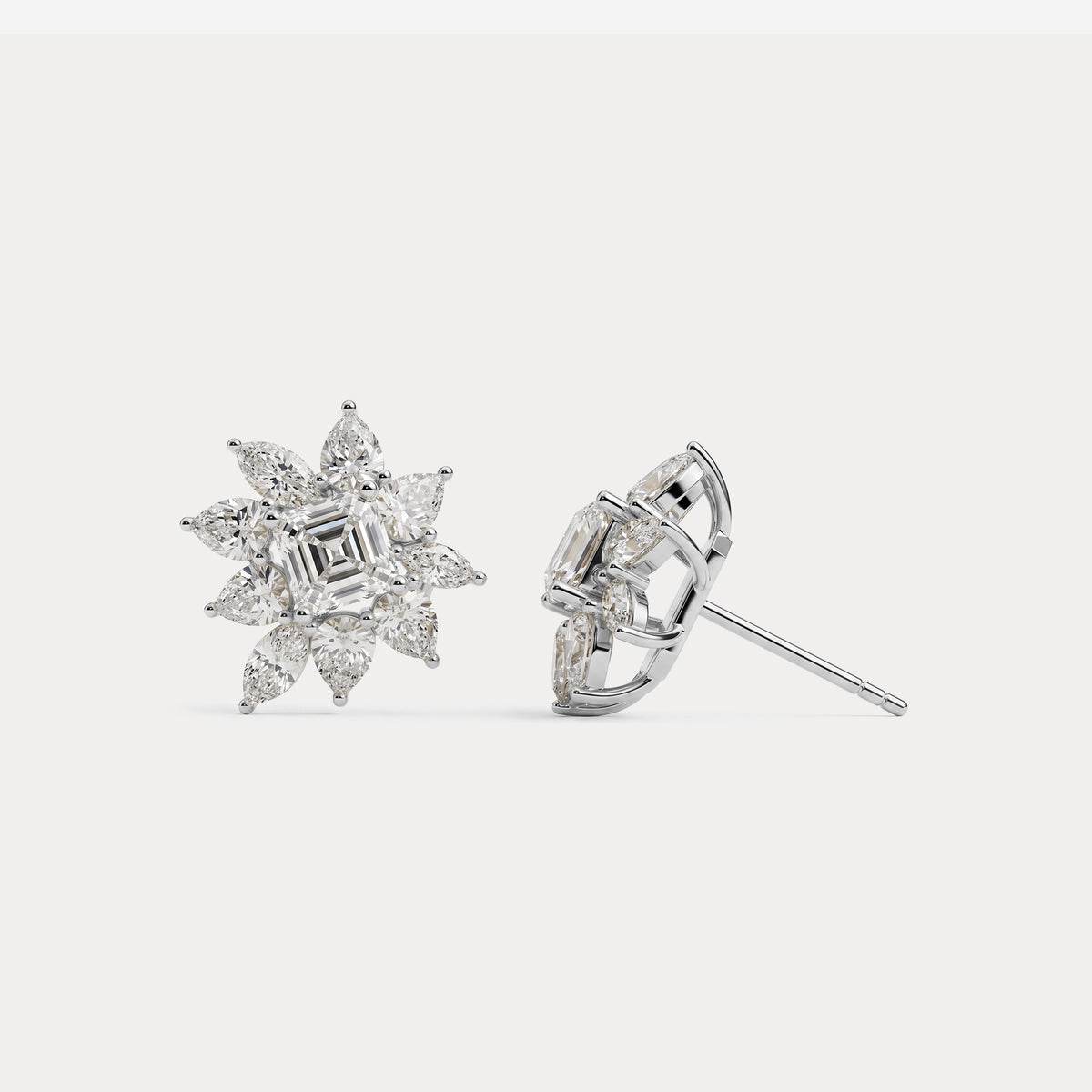 3.96 CTW Asscher Floral Cluster Lab-Grown Diamond Stud Earrings - Earrings