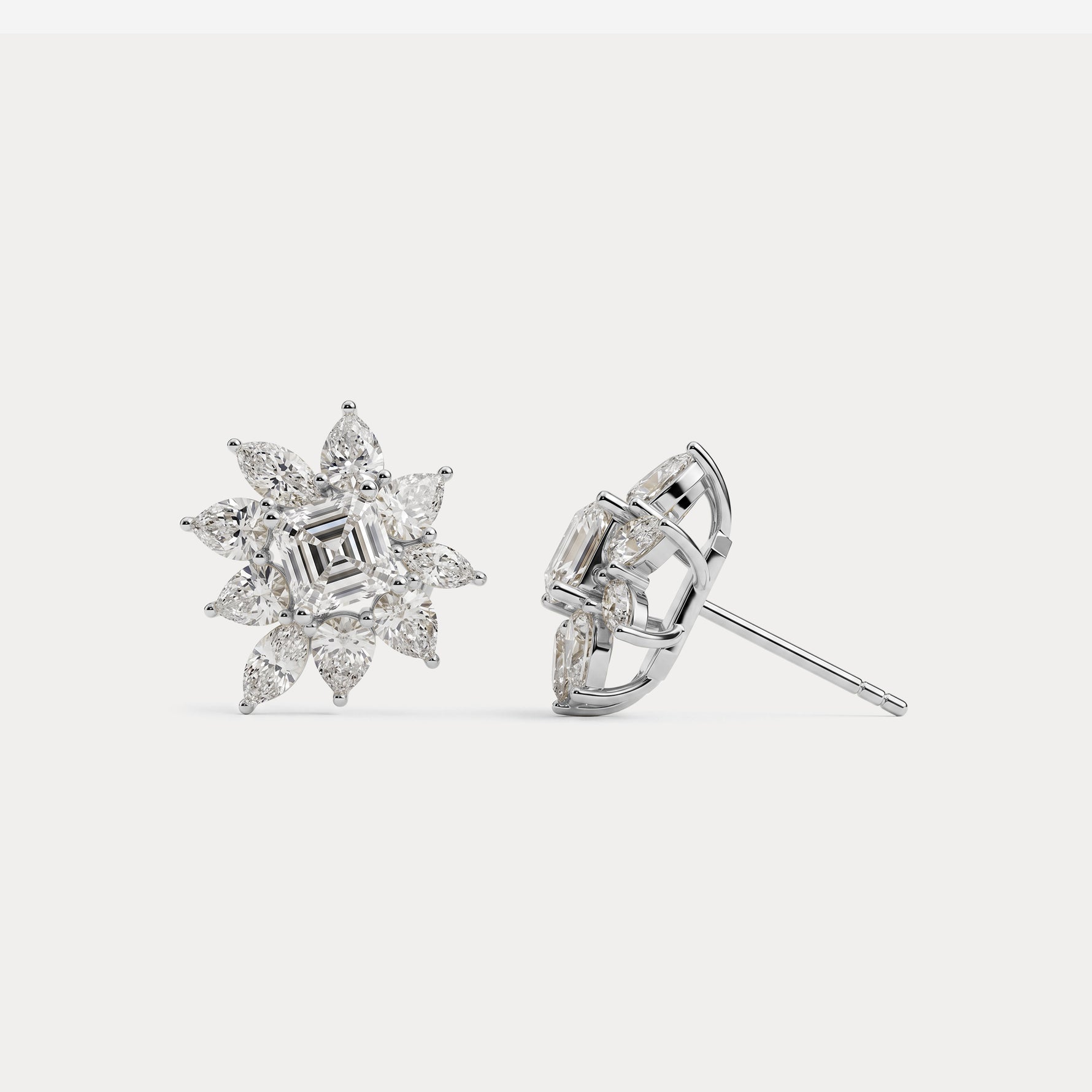 3.96 CTW Asscher Floral Cluster Lab-Grown Diamond Stud Earrings - Earrings