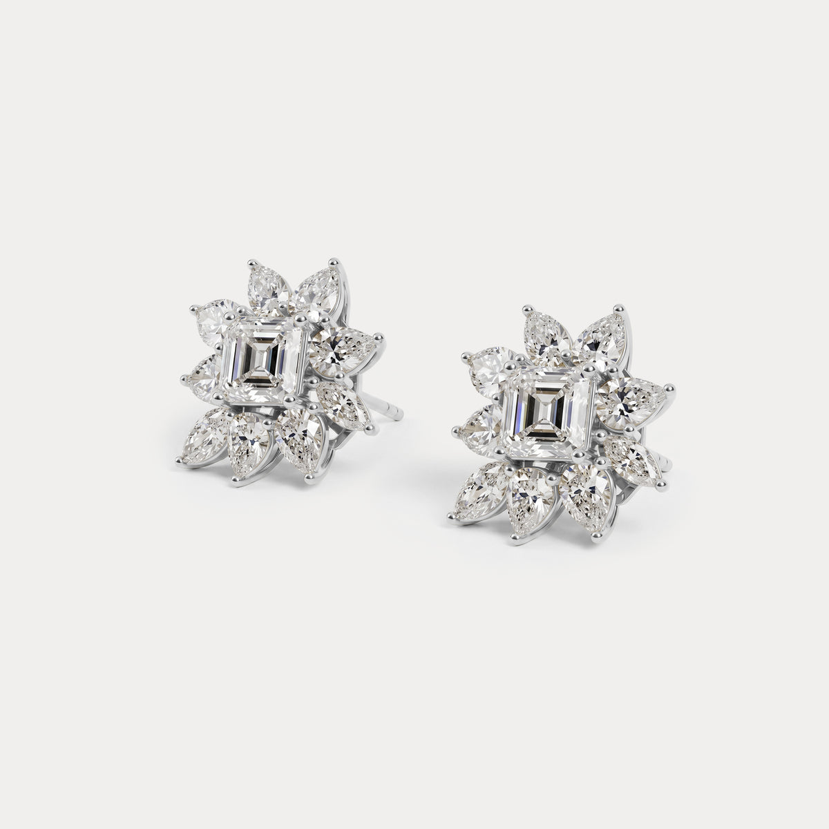 3.96 CTW Asscher Floral Cluster Lab-Grown Diamond Stud Earrings - Earrings