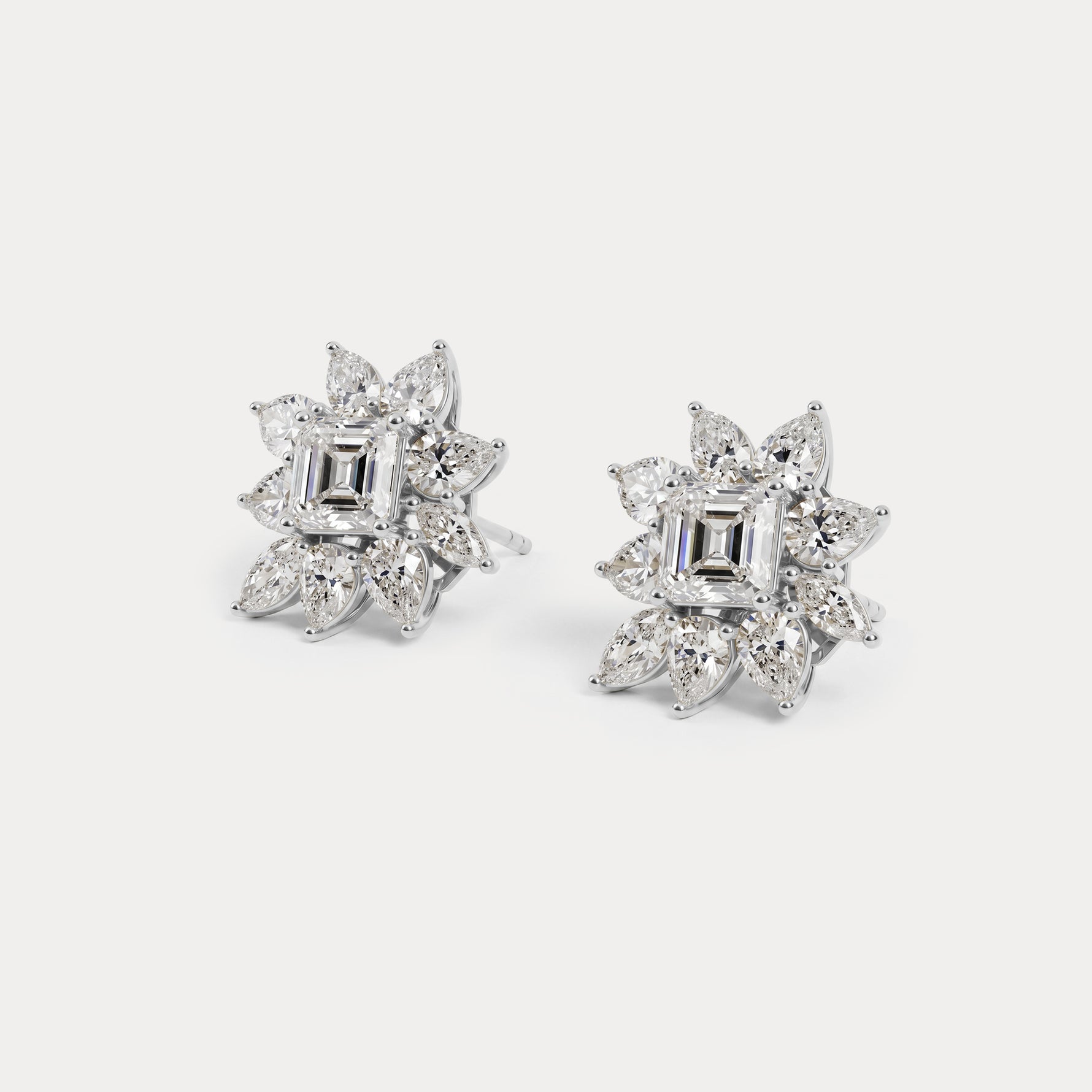 3.96 CTW Asscher Floral Cluster Lab-Grown Diamond Stud Earrings - Earrings
