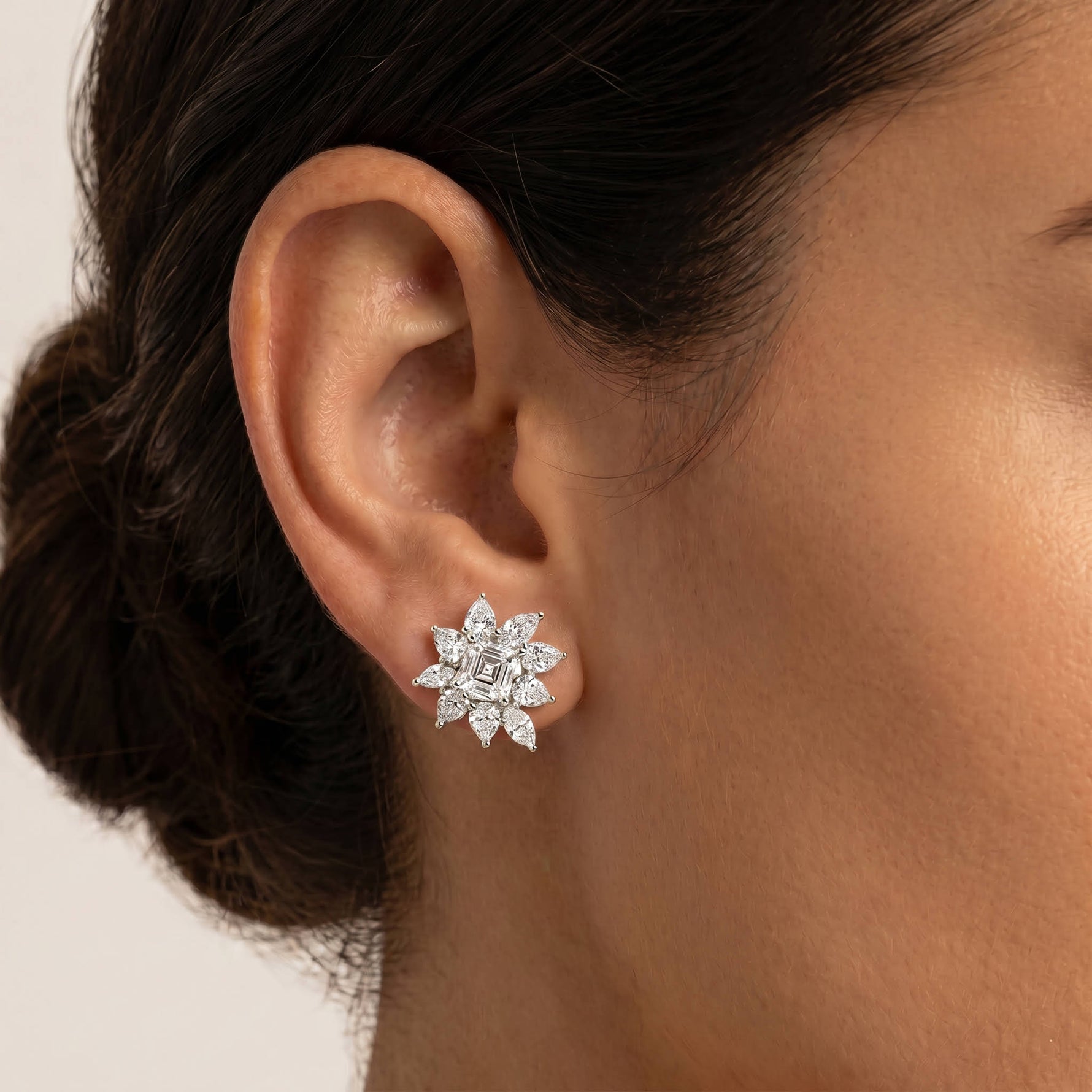 3.96 CTW Asscher Floral Cluster Lab-Grown Diamond Stud Earrings - Earrings