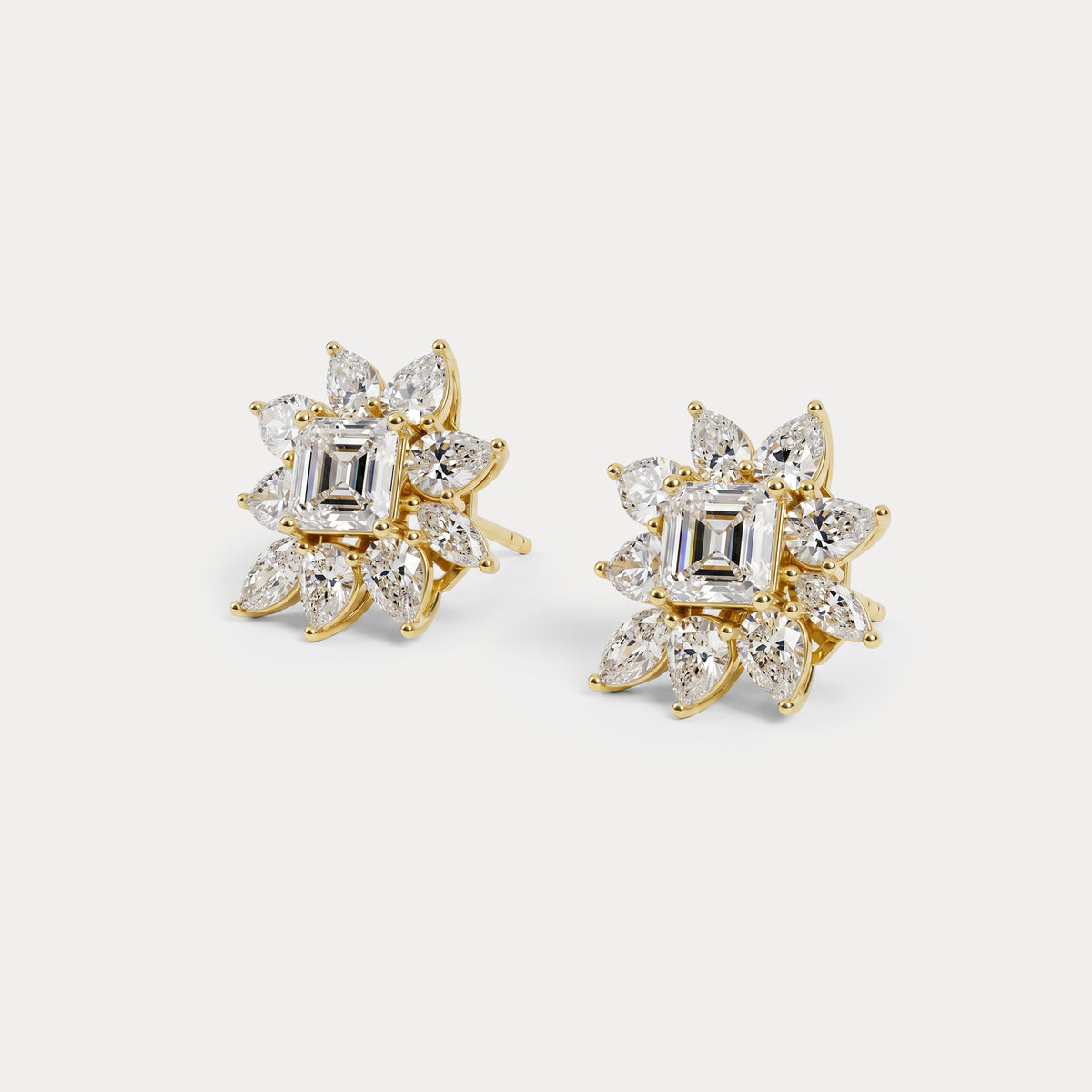 3.96 CTW Asscher Floral Cluster Lab-Grown Diamond Stud Earrings - Earrings
