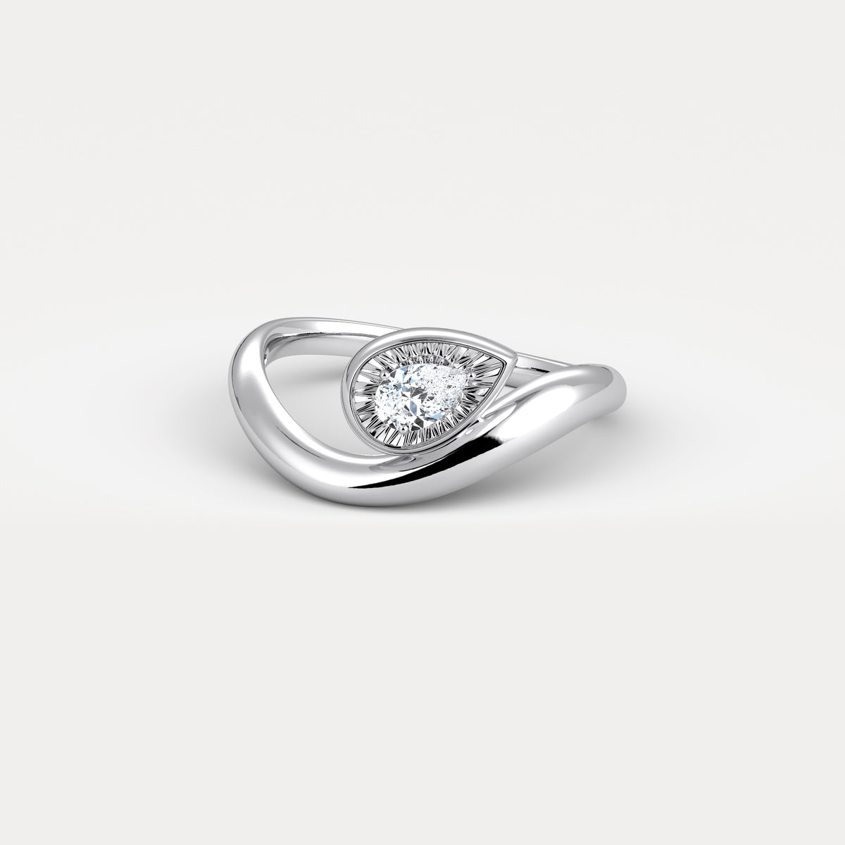 Bezel Pear Diamond Curved Ring in Sterling Silver - Rings