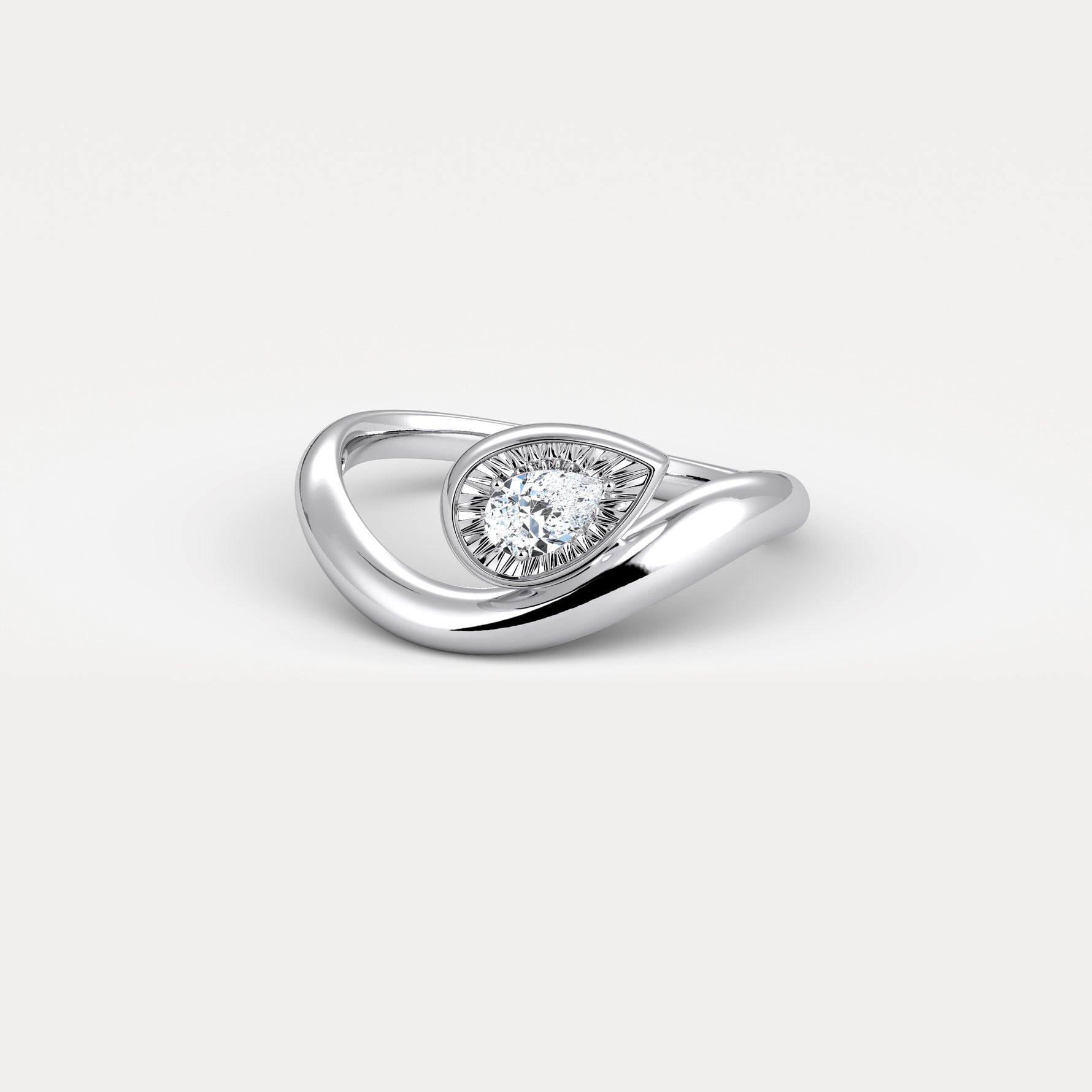 Bezel Pear Diamond Curved Ring in Sterling Silver - Rings