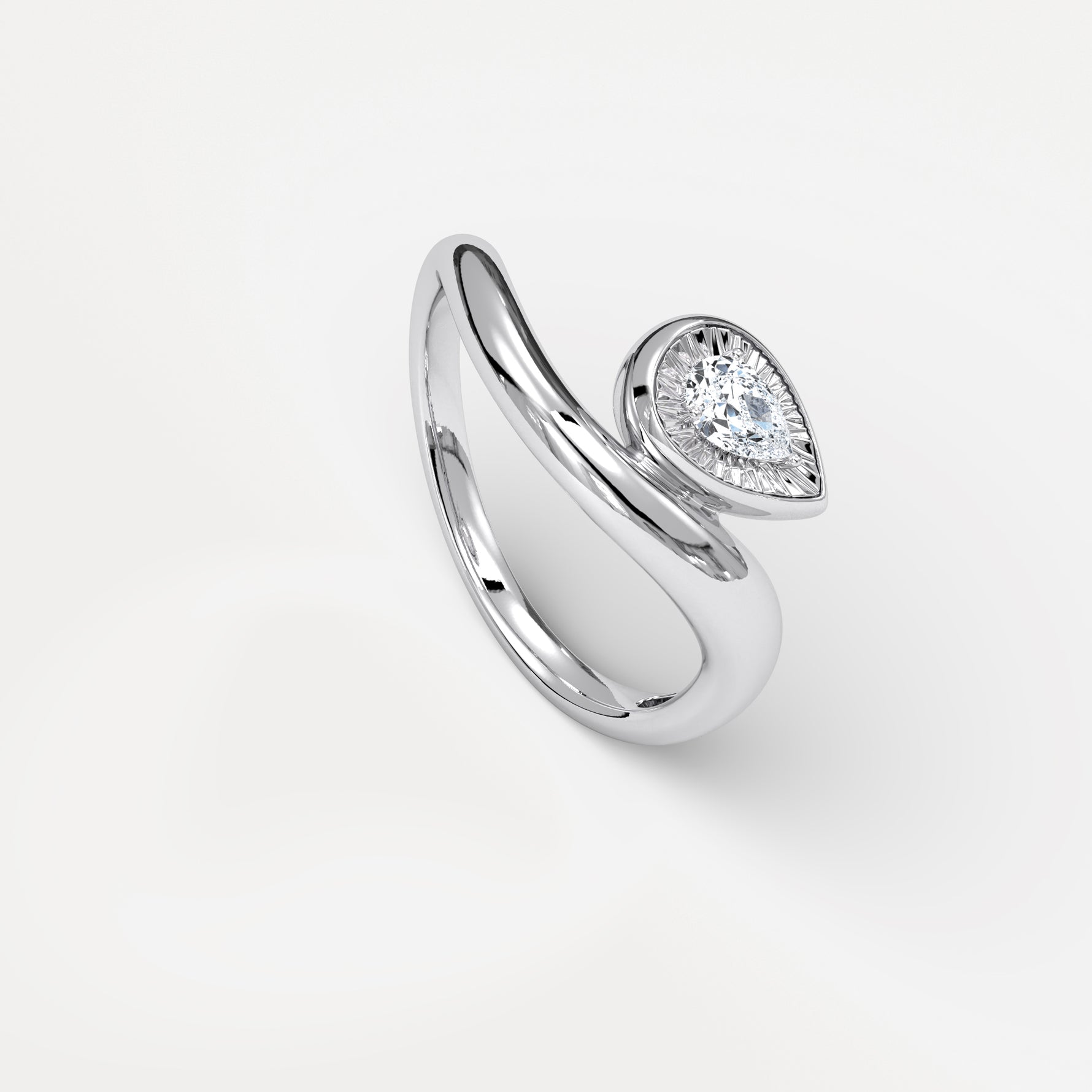 Bezel Pear Diamond Curved Ring in Sterling Silver - Rings