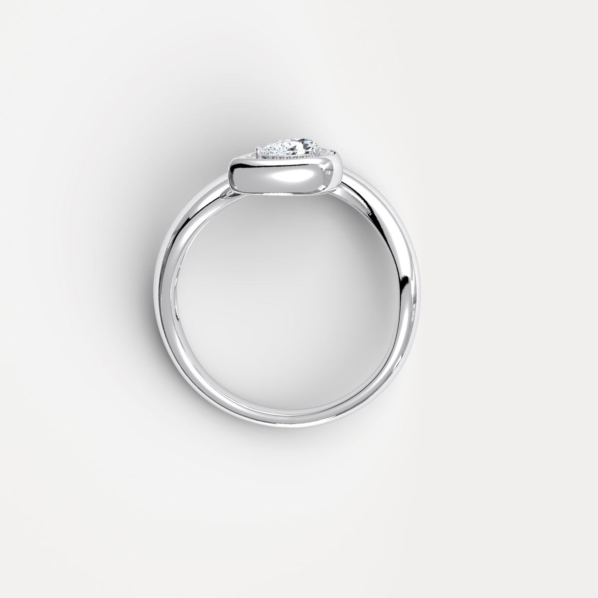 Bezel Pear Diamond Curved Ring in Sterling Silver - Rings