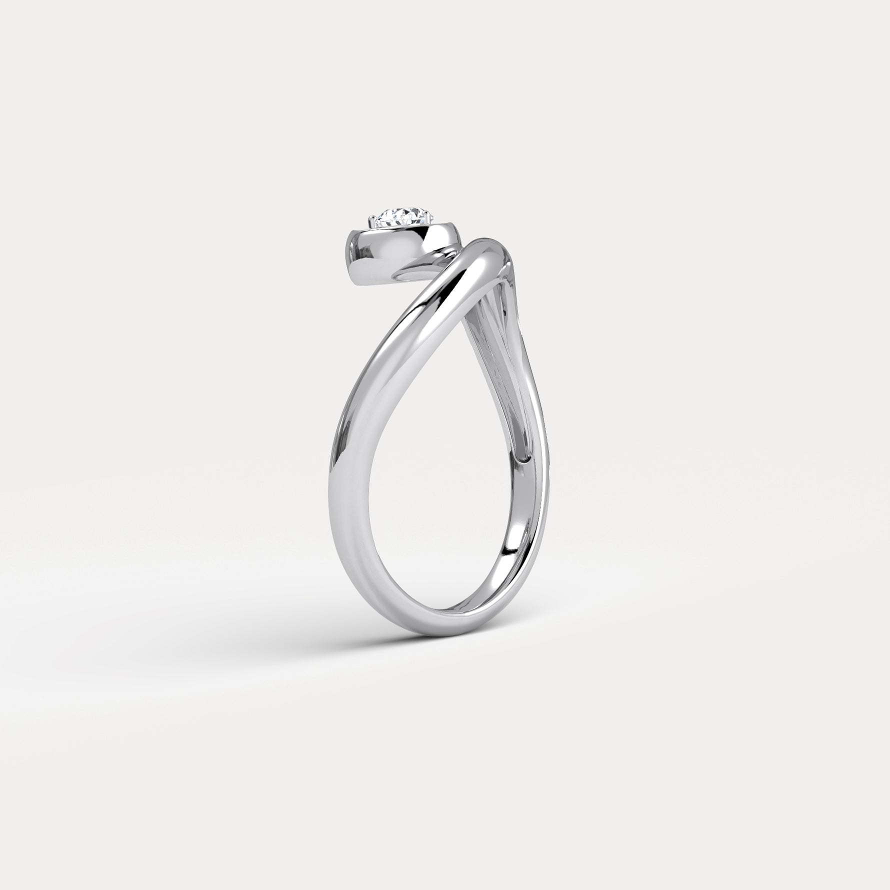 Bezel Pear Diamond Curved Ring in Sterling Silver - Rings