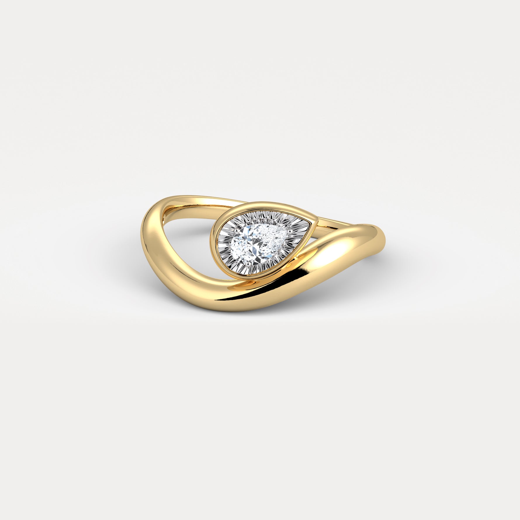 Bezel Pear Diamond Curved Ring in Sterling Silver - Rings