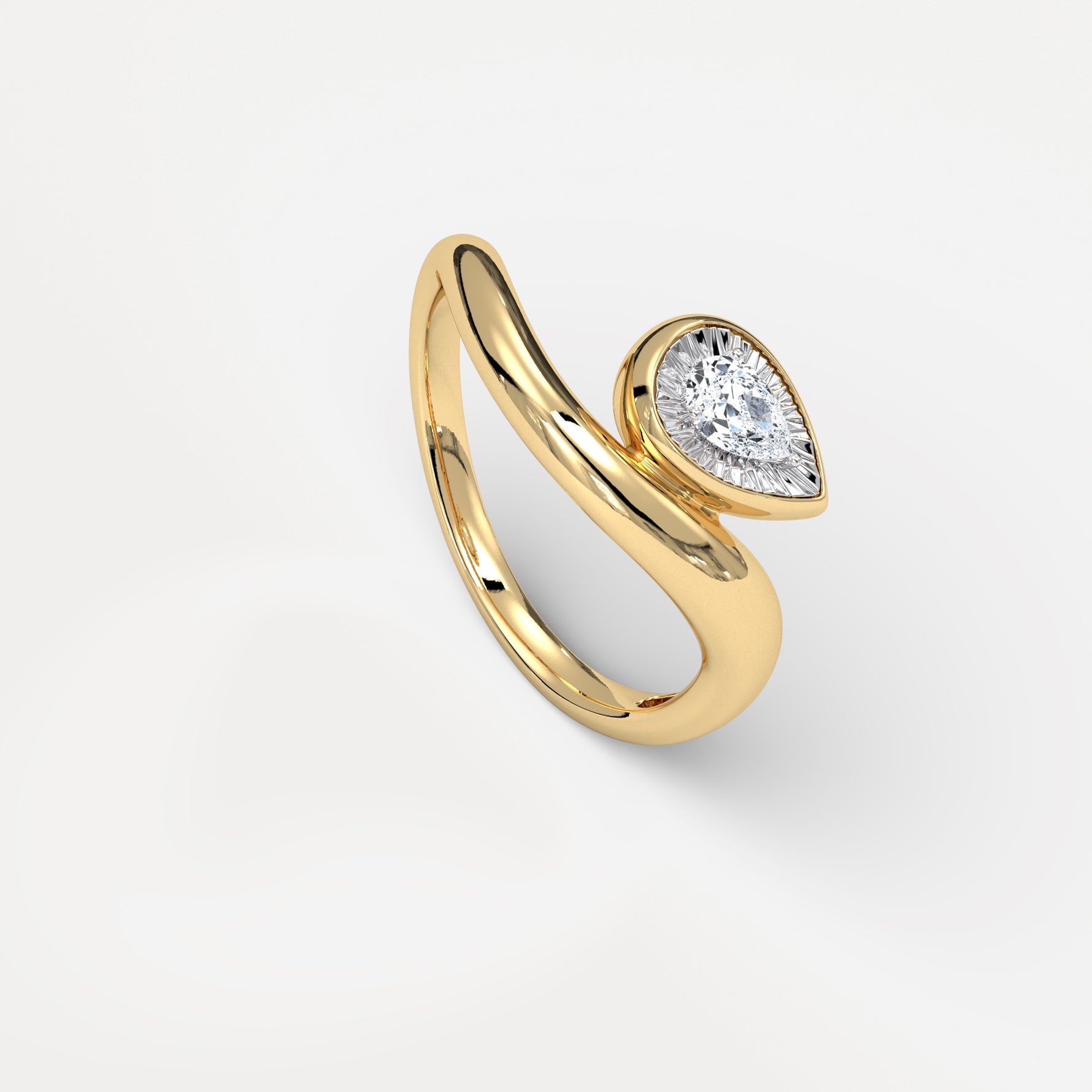 Bezel Pear Diamond Curved Ring in Sterling Silver - Rings