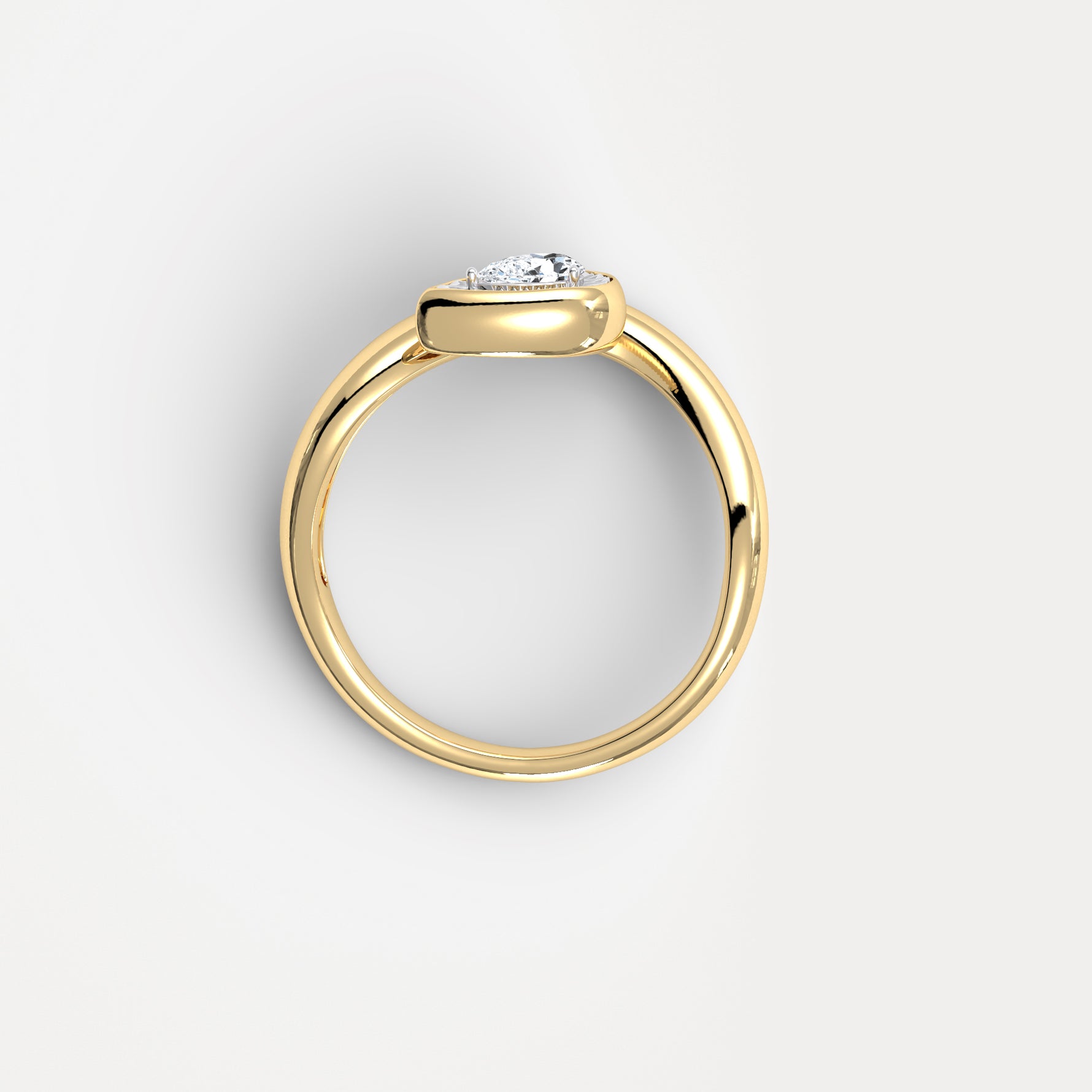 Bezel Pear Diamond Curved Ring in Sterling Silver - Rings