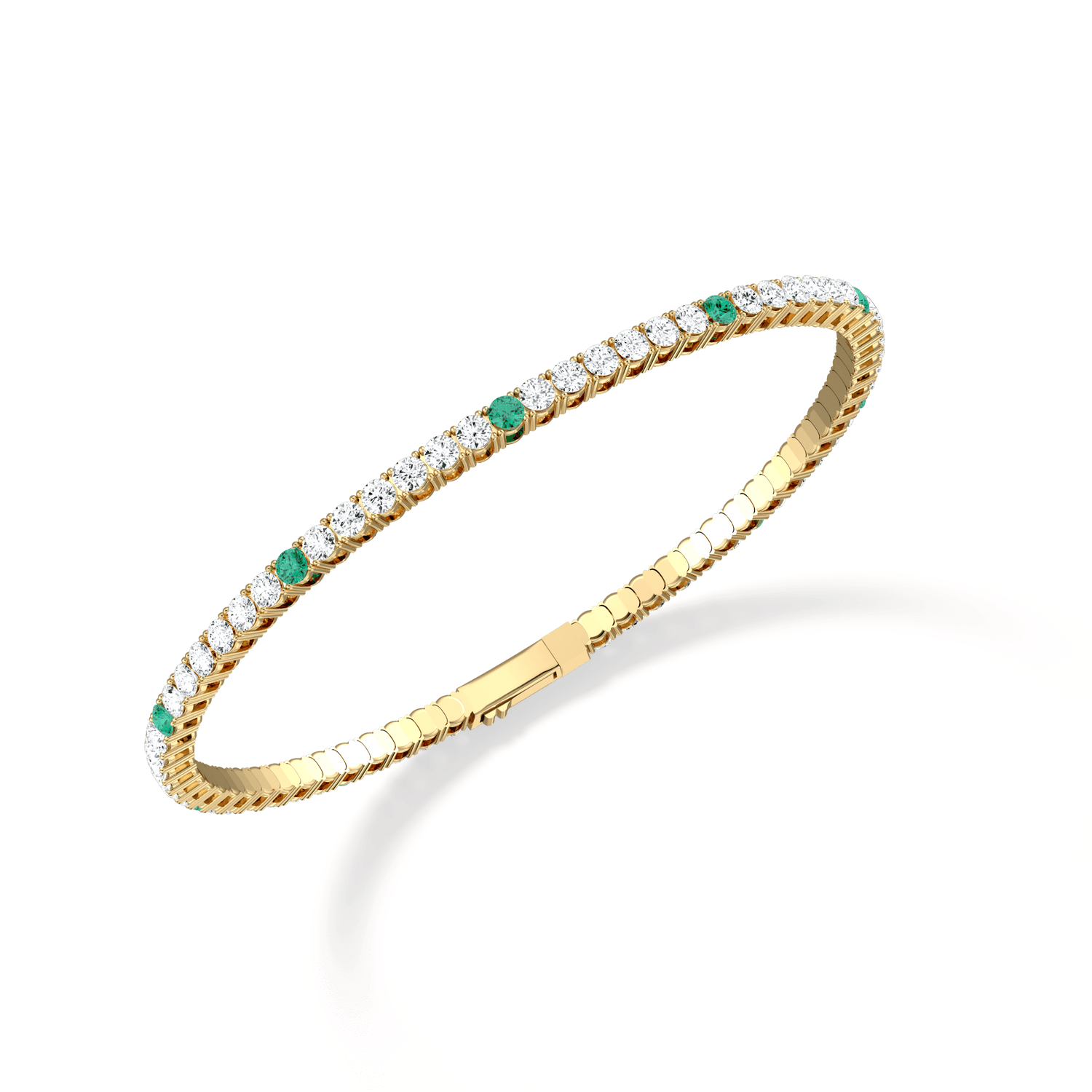 3.52CTW DEW Moissanite Flexible Bangle Bracelet with Lab Created Emerald - 