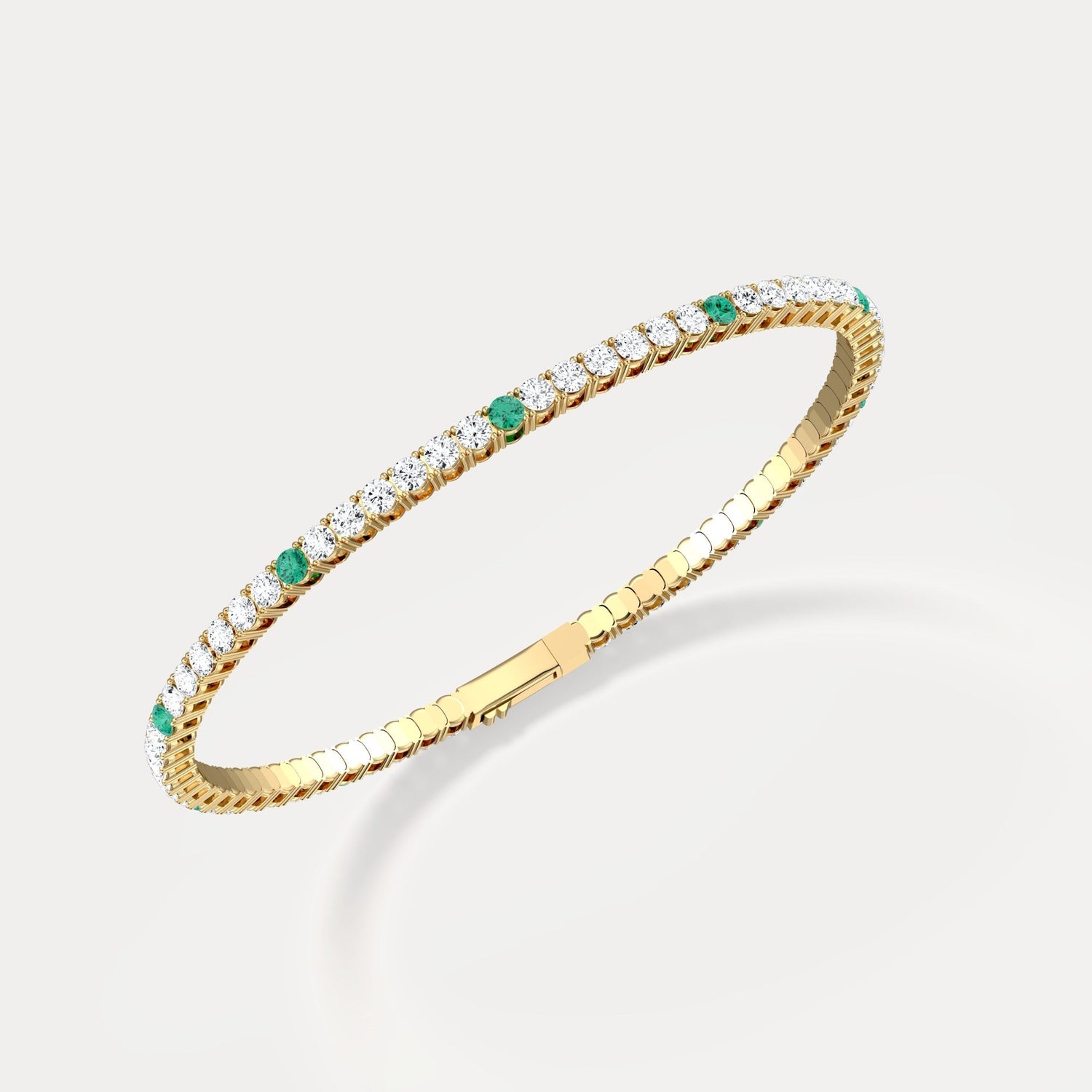 5CTW Lab Created Diamond&Emerald Flexible Bangle Bracelet in Sterling Silver - Bracelets