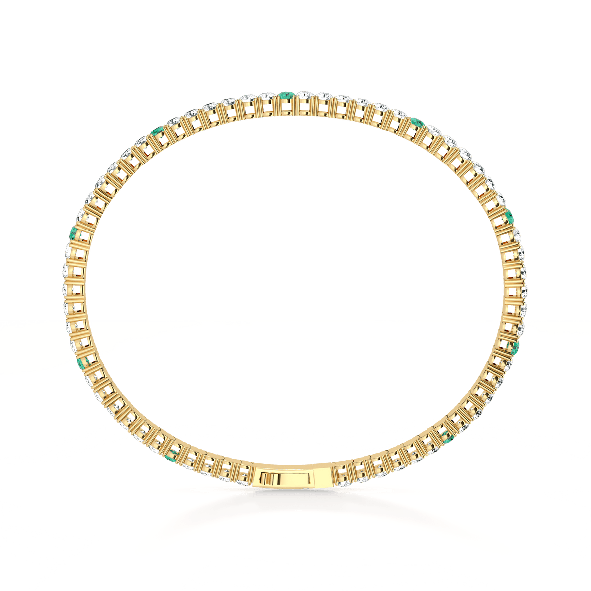 3.52CTW DEW Moissanite Flexible Bangle Bracelet with Lab Created Emerald - 