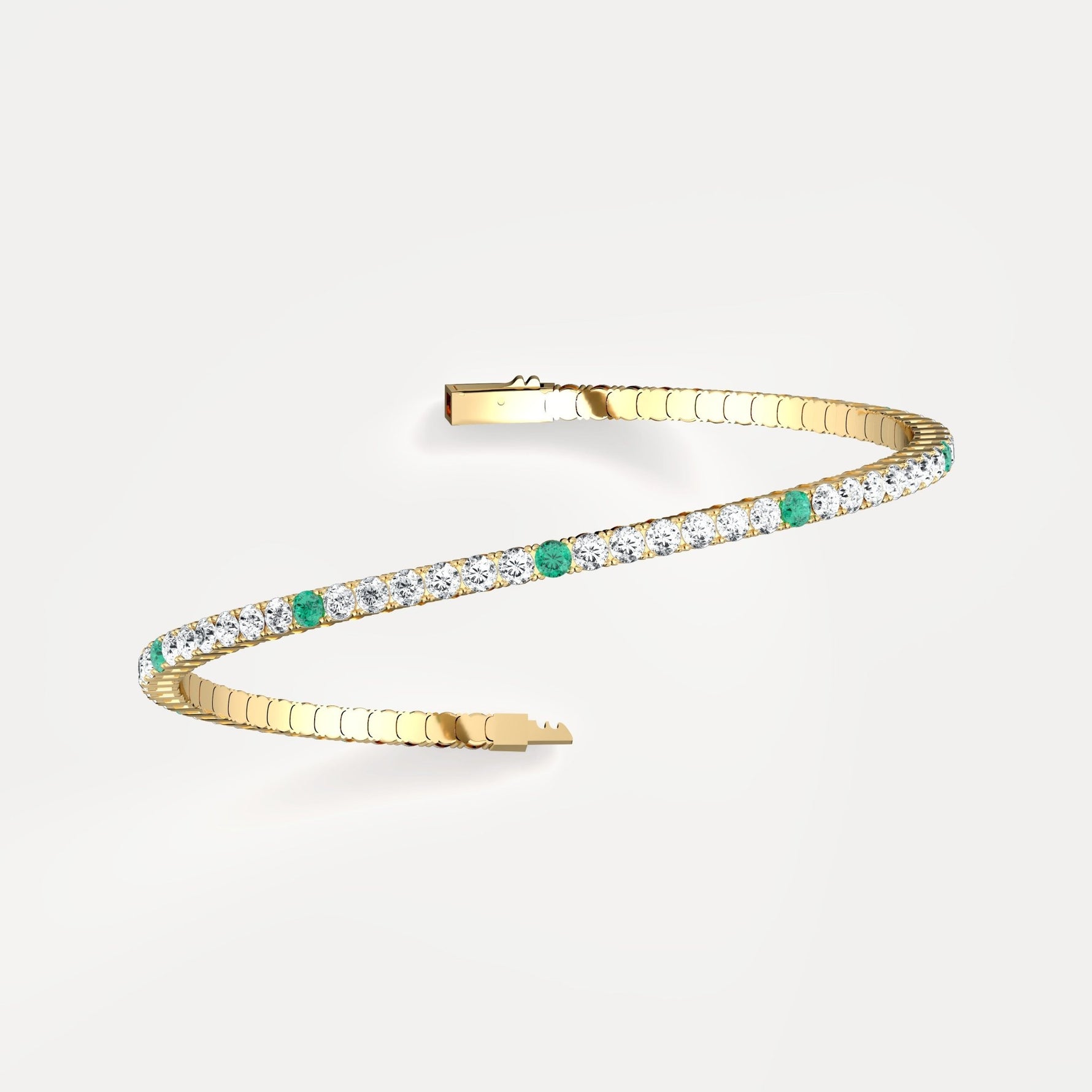 5CTW Lab Created Diamond&Emerald Flexible Bangle Bracelet in Sterling Silver - Bracelets