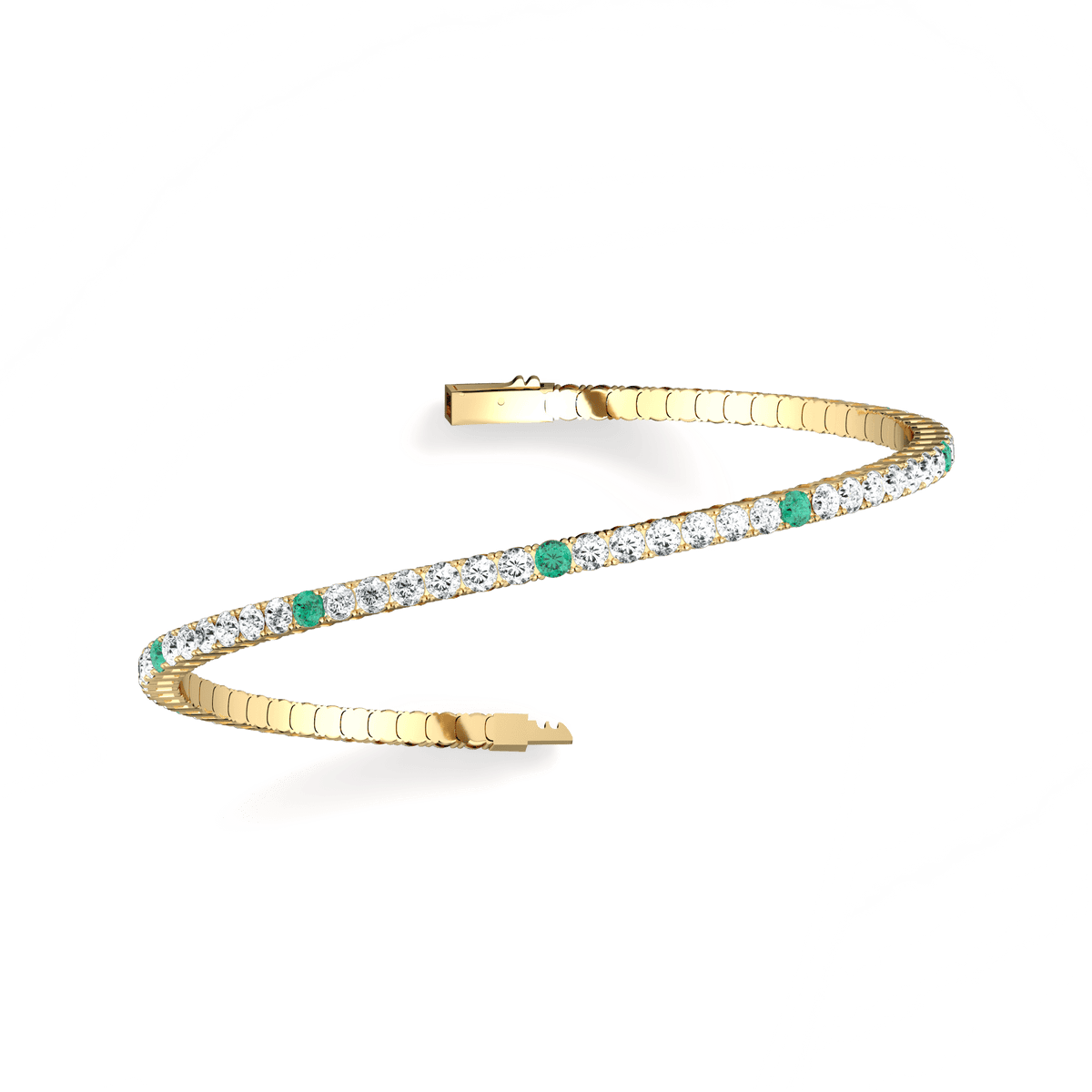3.52CTW DEW Moissanite Flexible Bangle Bracelet with Lab Created Emerald - 
