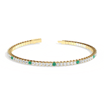 3.52CTW DEW Moissanite Flexible Bangle Bracelet with Lab Created Emerald - 