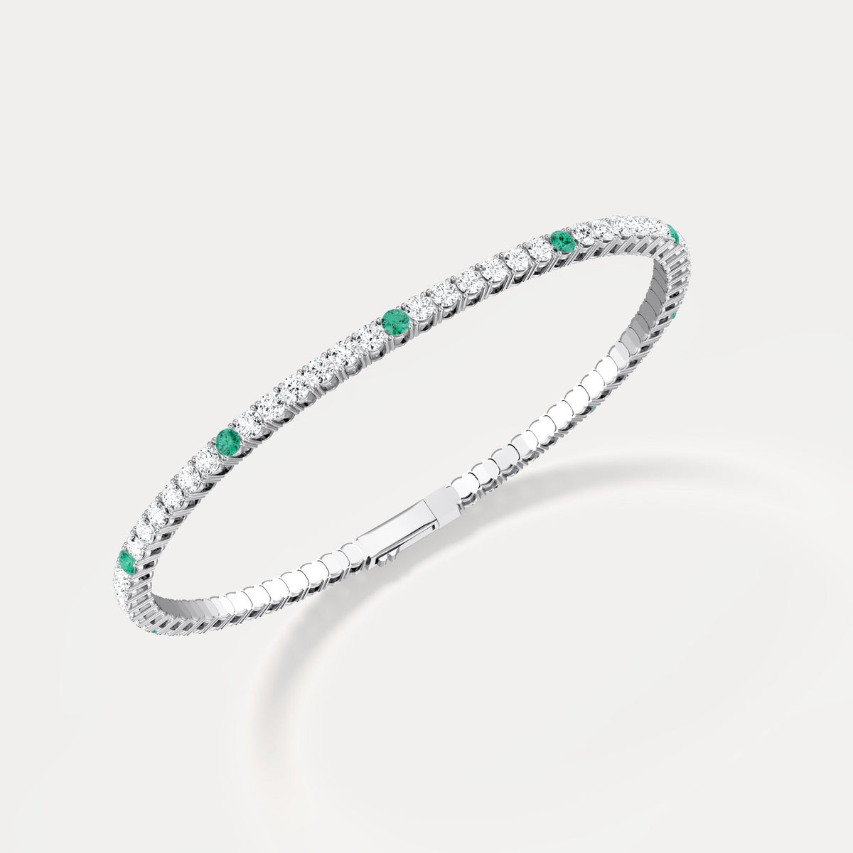 5CTW Lab Created Diamond&Emerald Flexible Bangle Bracelet in Sterling Silver - Bracelets