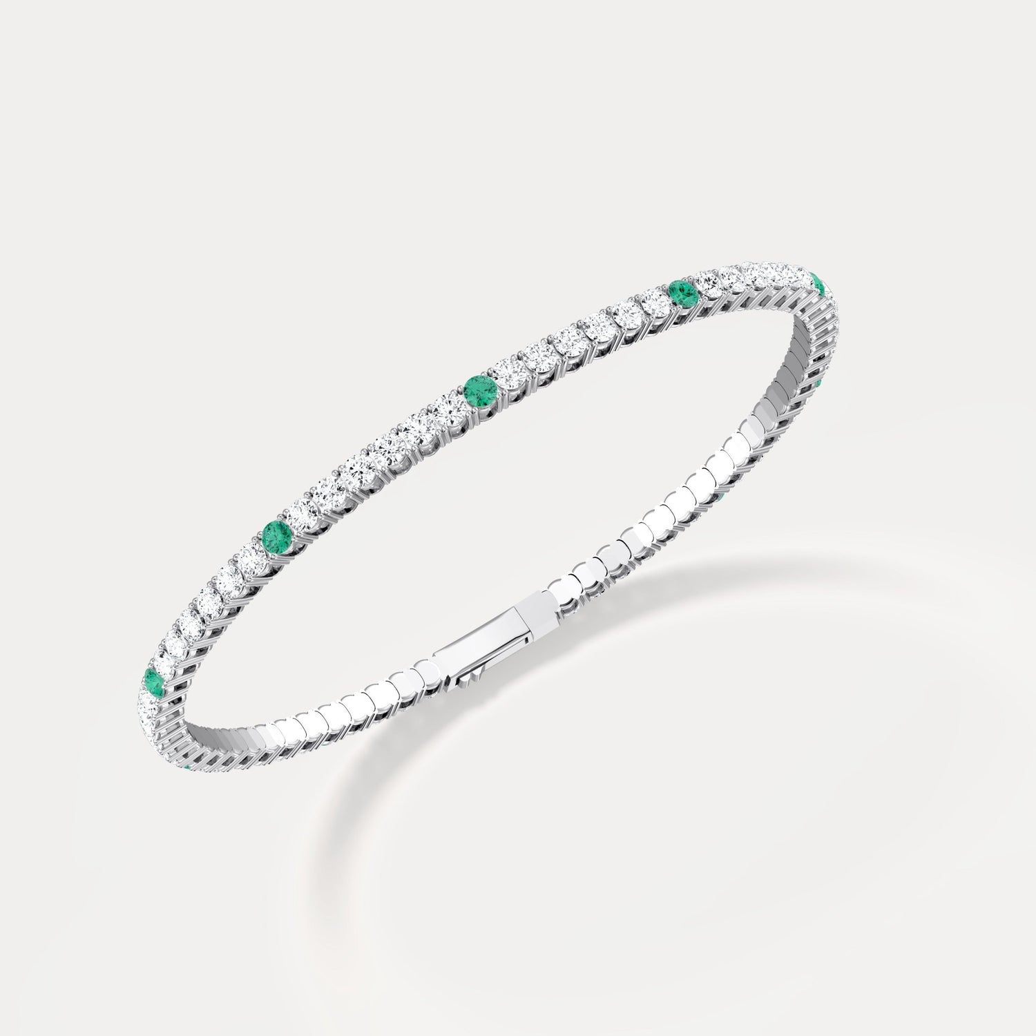5CTW Lab Created Diamond&Emerald Flexible Bangle Bracelet in Sterling Silver - Bracelets