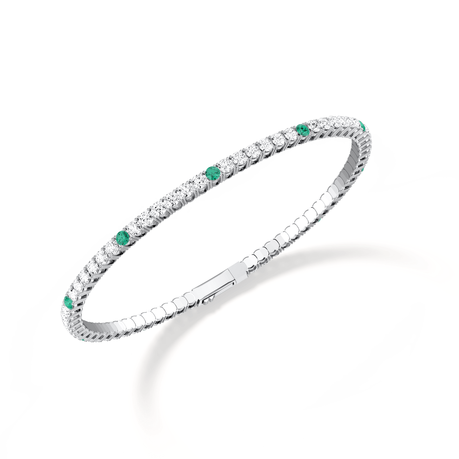 Lab Created Emerald Flexible Bangle Bracelet in 14K Solid Gold - Bracelets