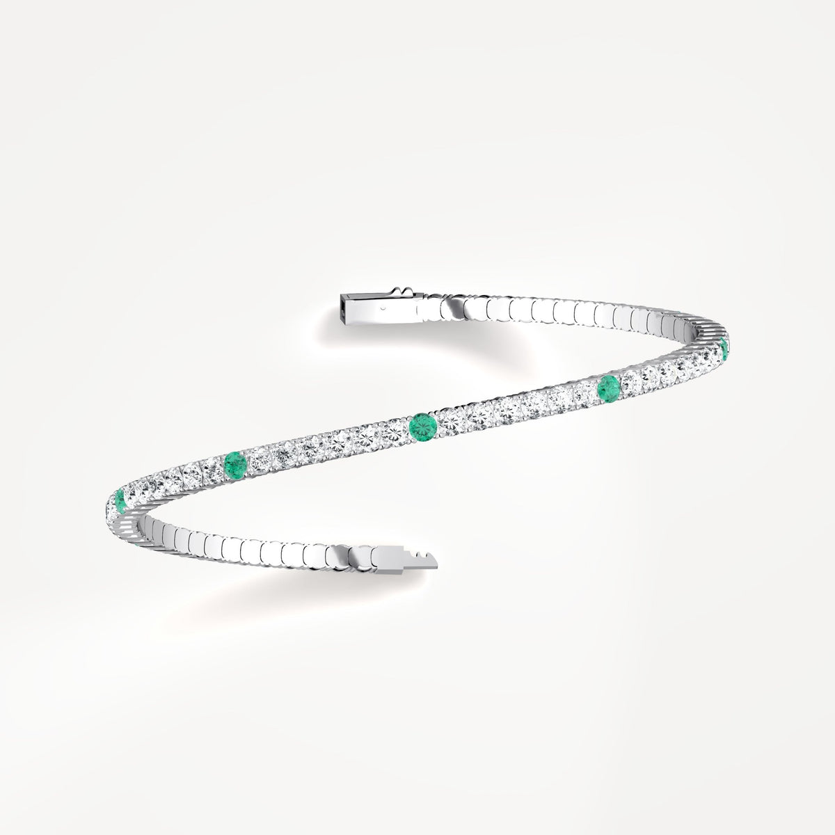 5CTW Lab Created Diamond&Emerald Flexible Bangle Bracelet in Sterling Silver - Bracelets