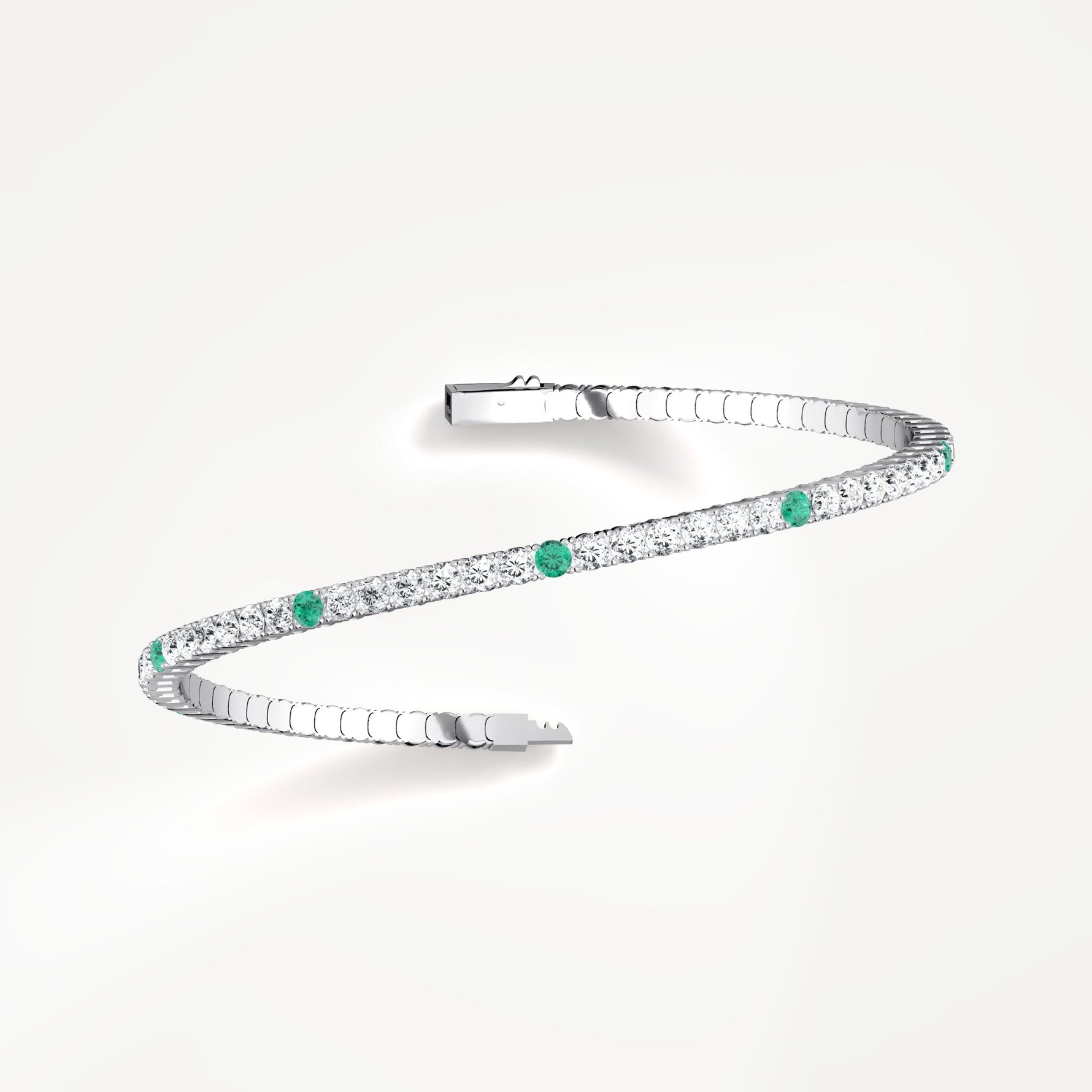 5CTW Lab Created Diamond&Emerald Flexible Bangle Bracelet in Sterling Silver - Bracelets