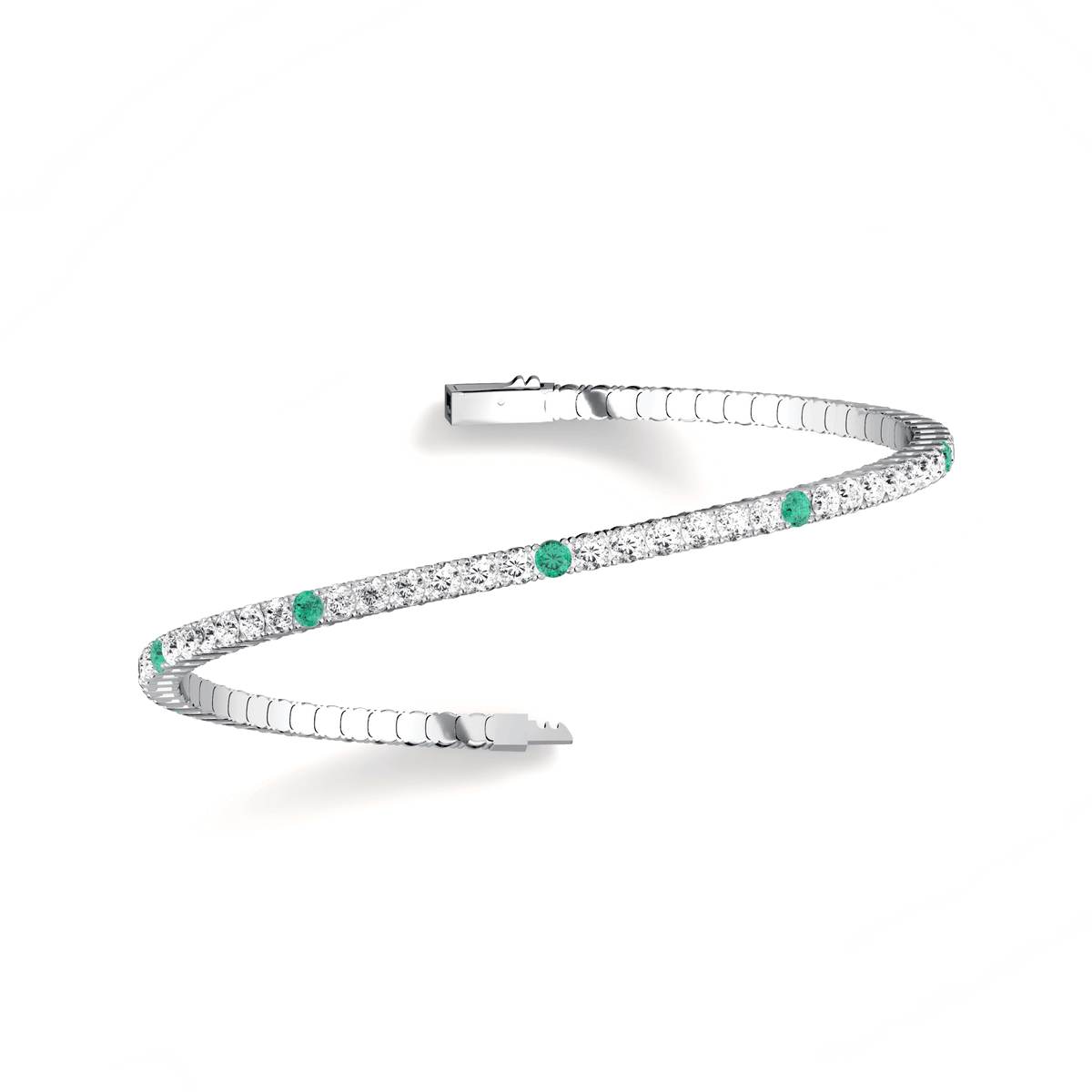 Lab Created Emerald Flexible Bangle Bracelet in 14K Solid Gold - Bracelets