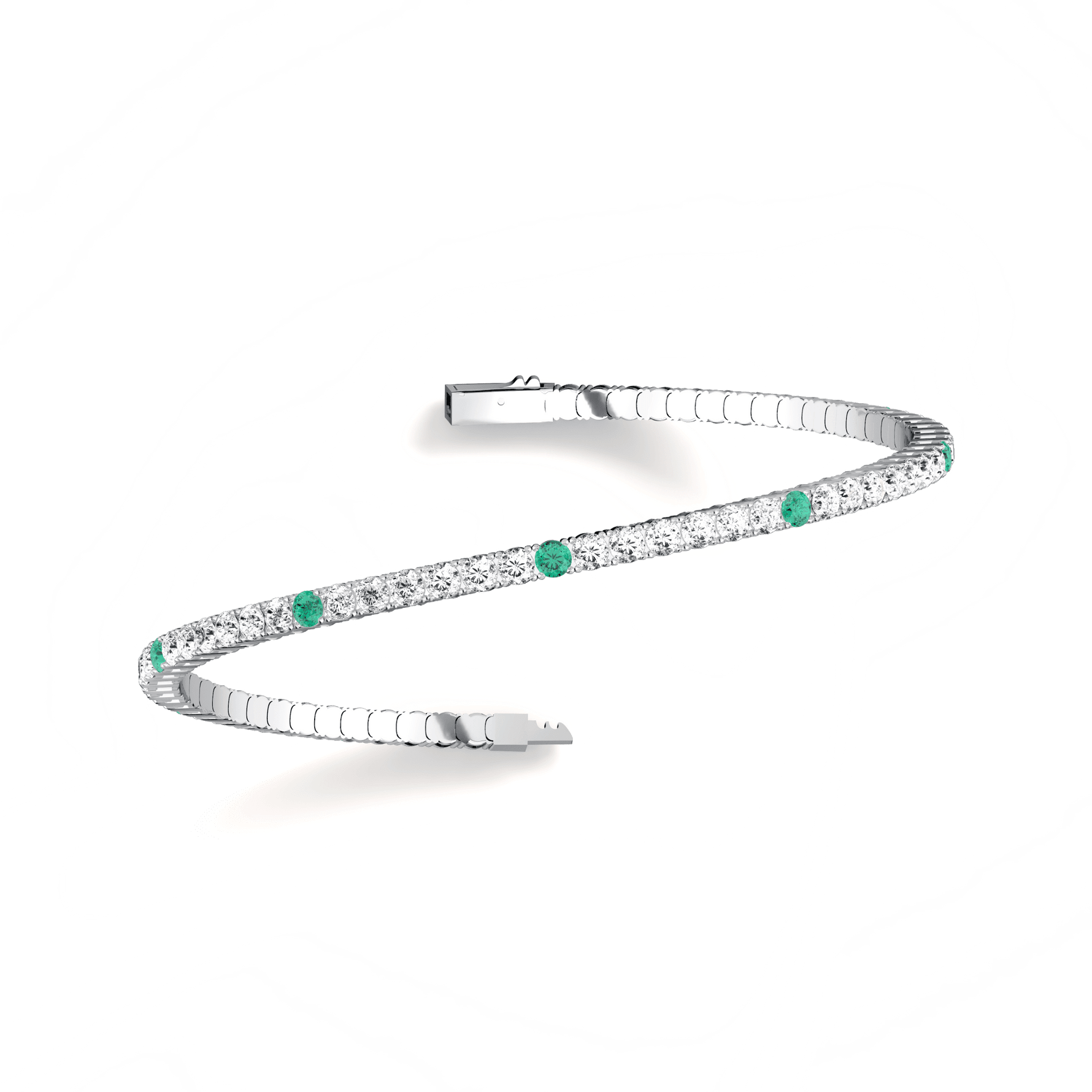 Lab Created Emerald Flexible Bangle Bracelet in 14K Solid Gold - Bracelets