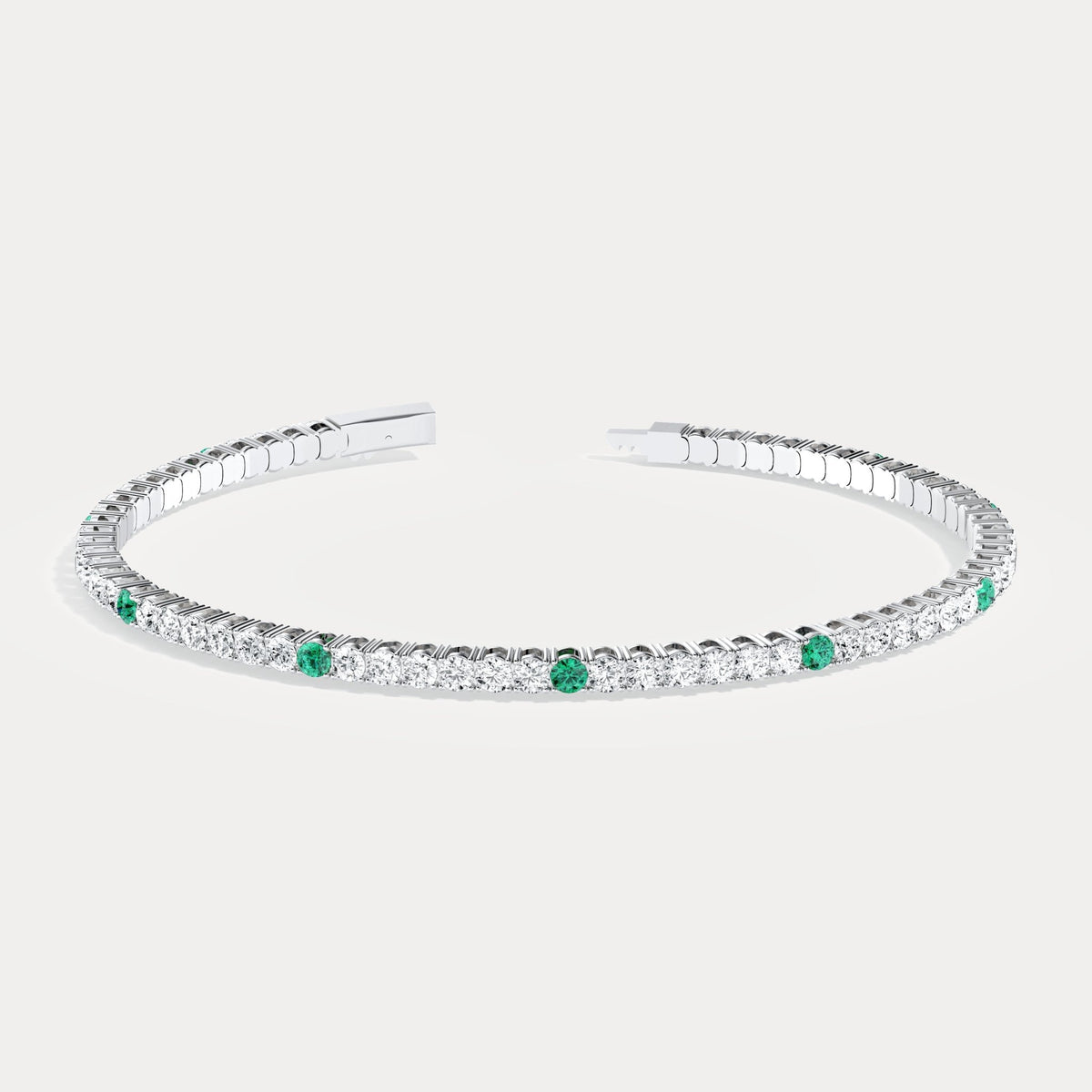 5CTW Lab Created Diamond&Emerald Flexible Bangle Bracelet in Sterling Silver - Bracelets