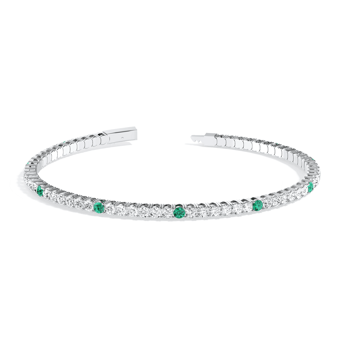 Lab Created Emerald Flexible Bangle Bracelet in 14K Solid Gold - Bracelets