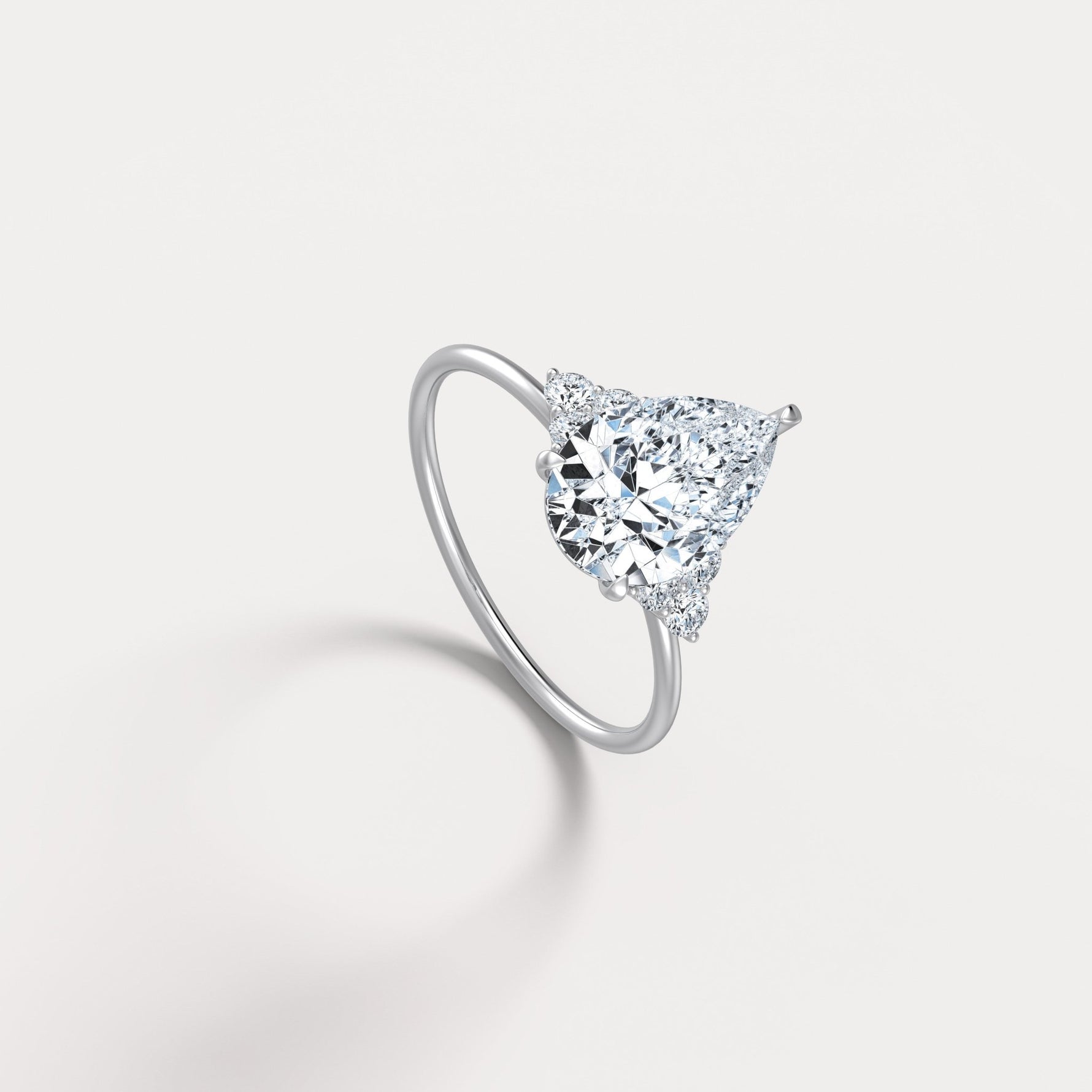 Juliette丨2CT Pear Cut Lab Grown Diamond Cluster Ring with Round Accents in 14K Gold/Platinum - Rings