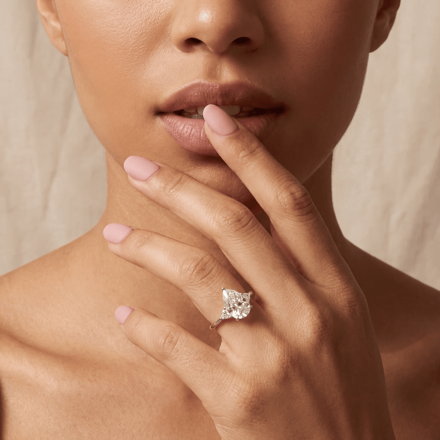 Juliette丨3CT Pear Cut Lab Grown Diamond Cluster Ring with Round Accents in 14K Gold/Platinum - Rings