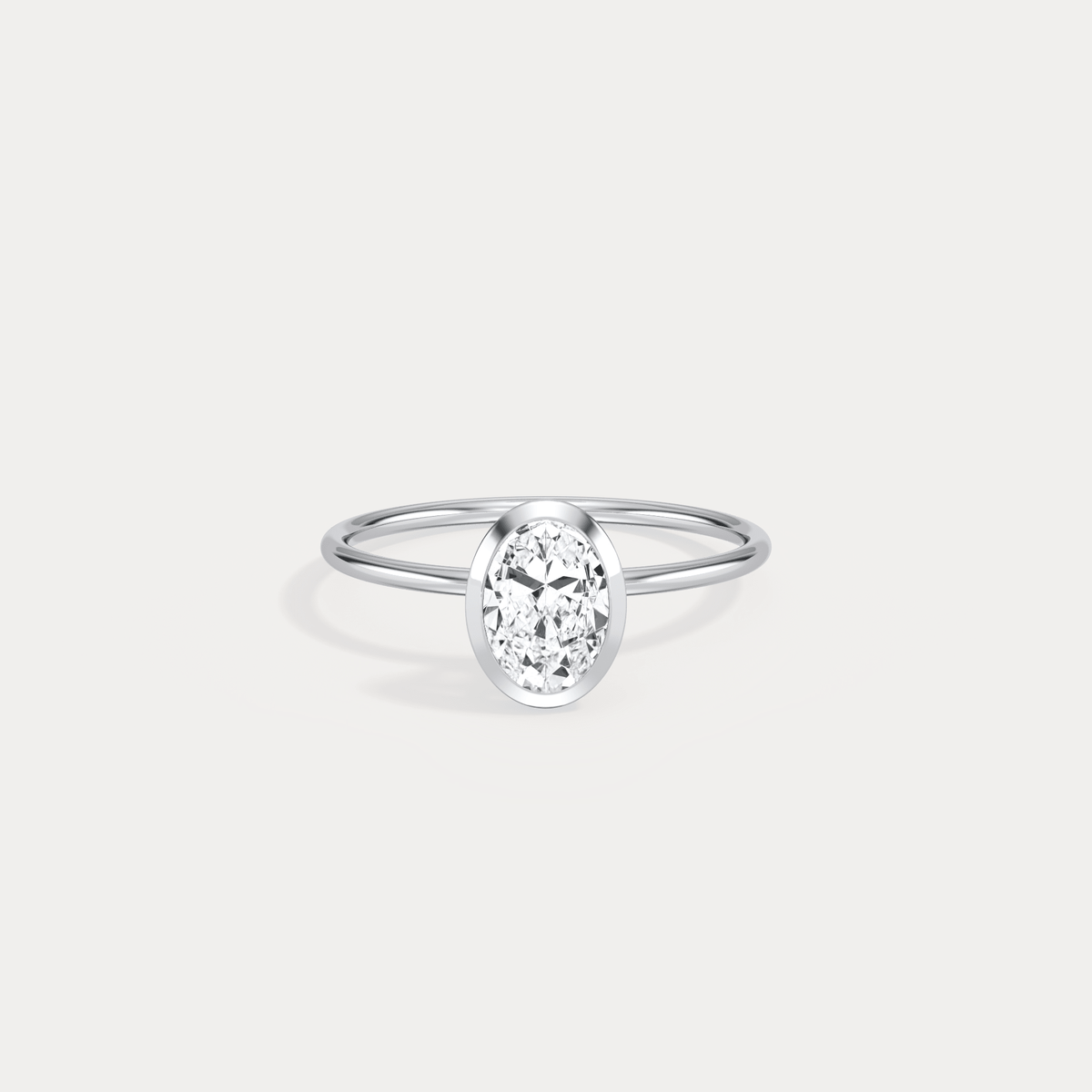 1CT Oval Cut Lab - Grown Diamond Bezel Engagement Ring in 14K Gold/Platinum - Rings